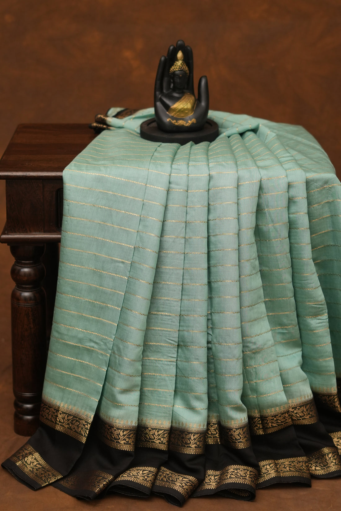 SEMI MYSORE CRAPE SAREE-SEA GREEN