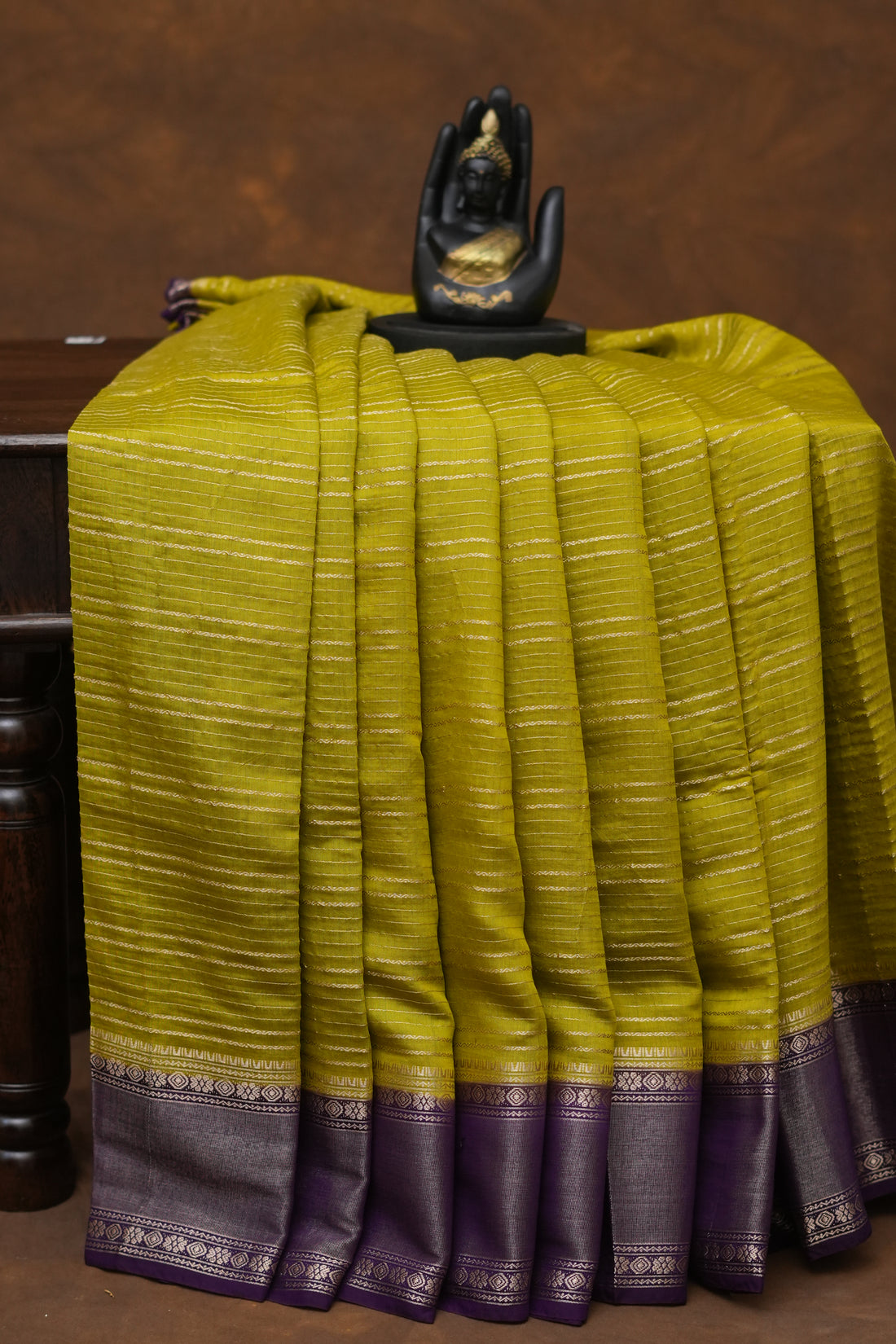 SEMI MYSORE CRAPE SAREE-LEMON YELLOW