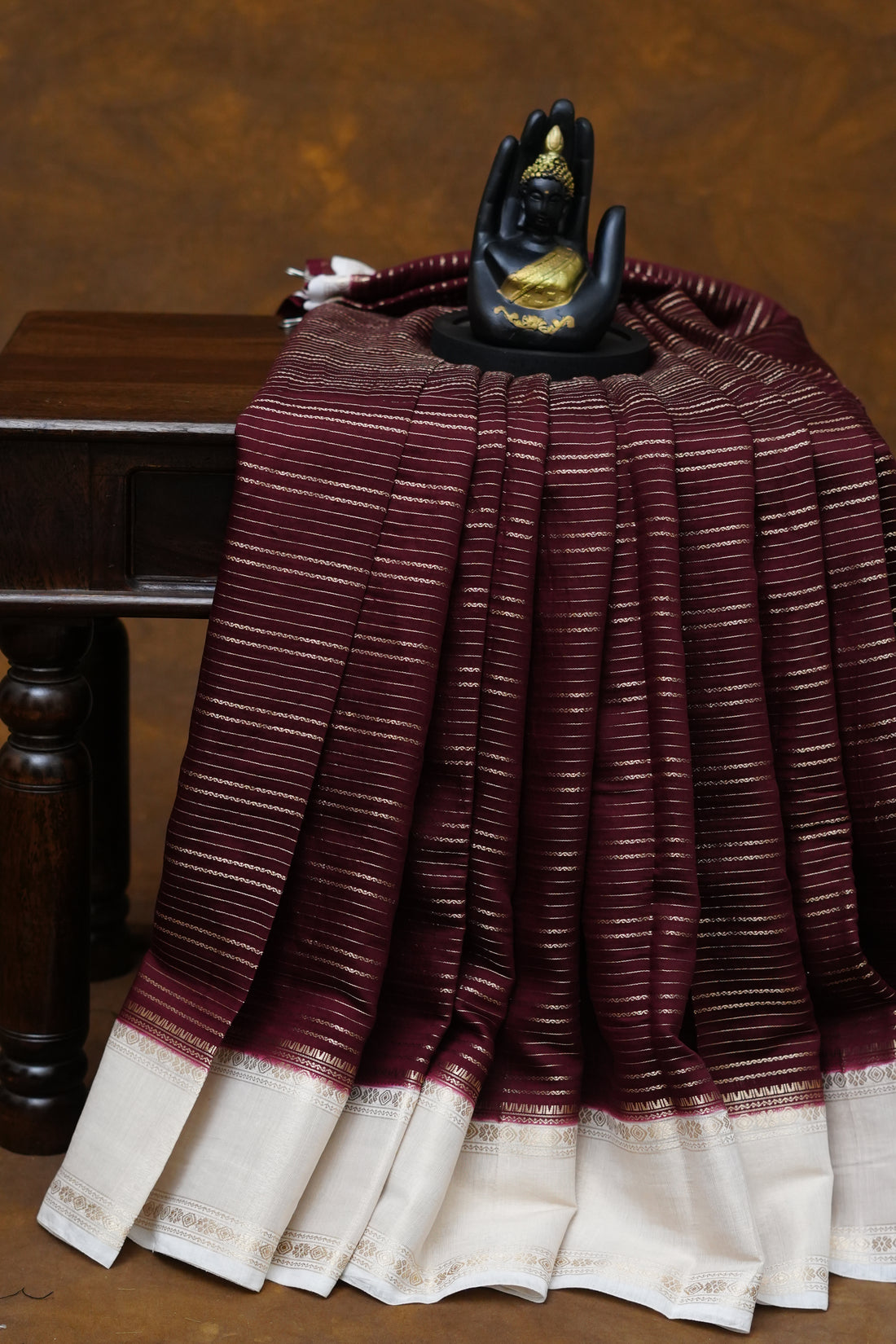 SEMI MYSORE CRAPE SAREE-BROWN