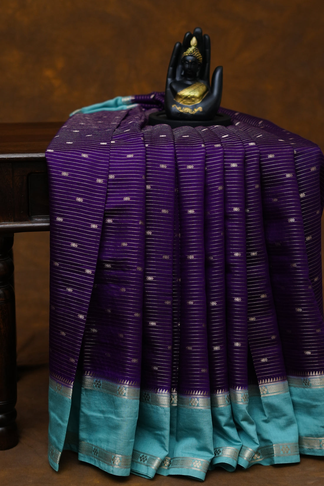 SEMI MYSORE CRAPE SAREE- BRINJAL