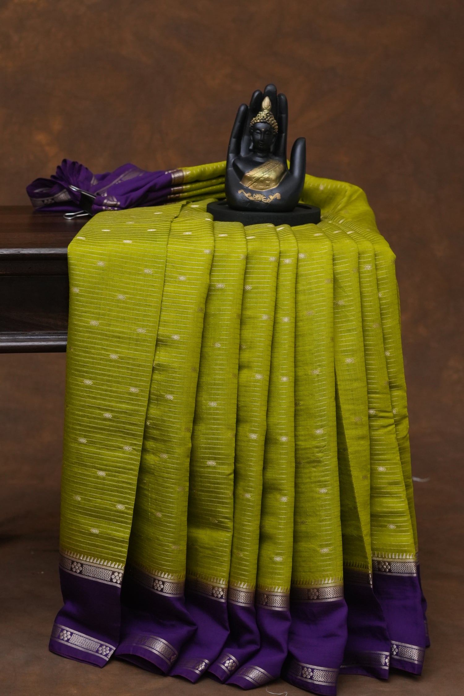 SEMI MYSORE CRAPE SAREE-LEMON GREEN
