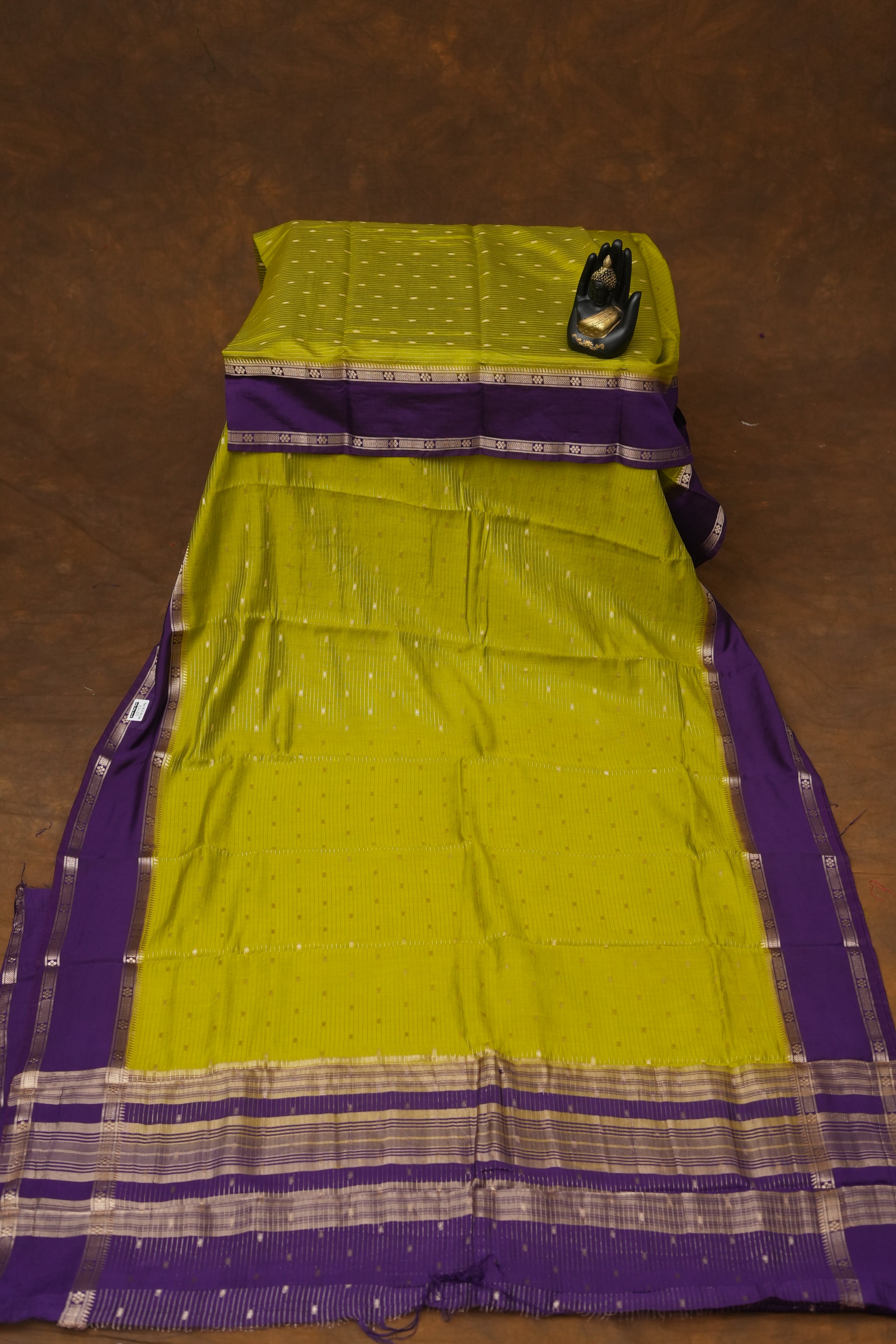 SEMI MYSORE CRAPE SAREE-LEMON GREEN