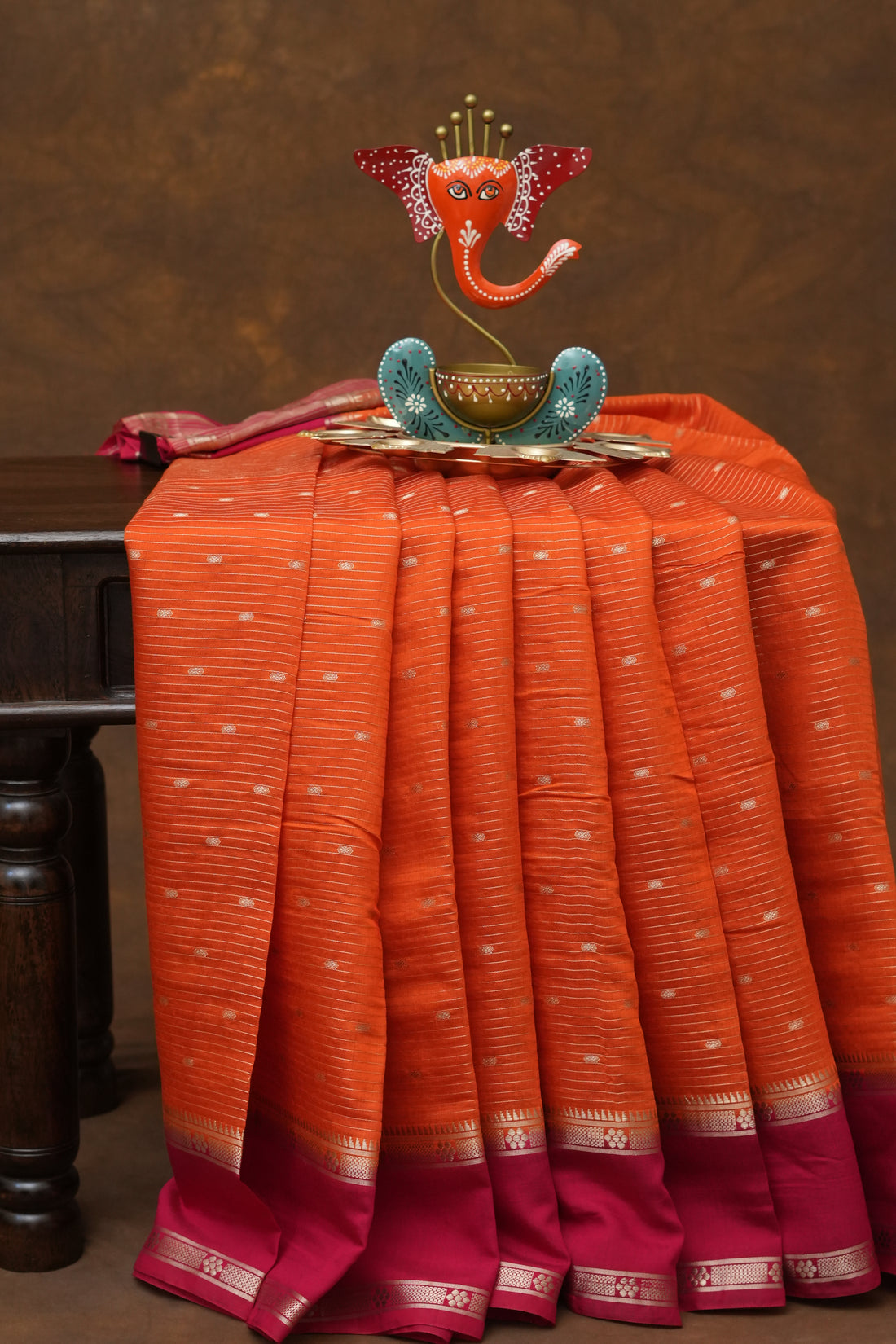 SEMI MYSORE CRAPE SAREE-ORANGE