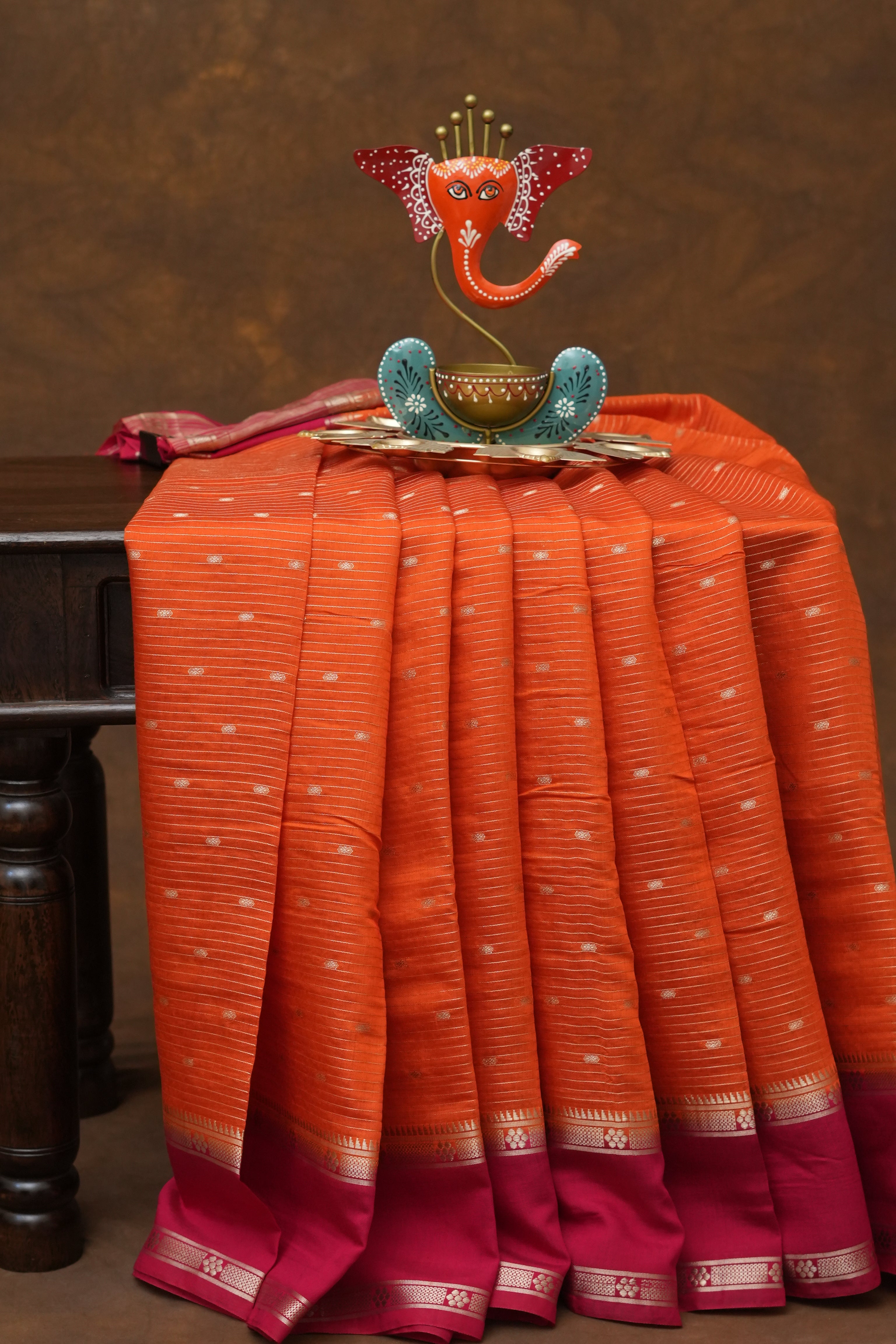 SEMI MYSORE CRAPE SAREE-ORANGE