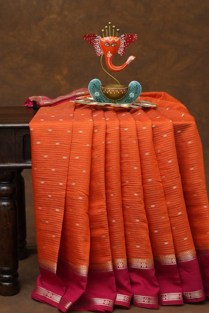 SEMI MYSORE CRAPE SAREE-ORANGE