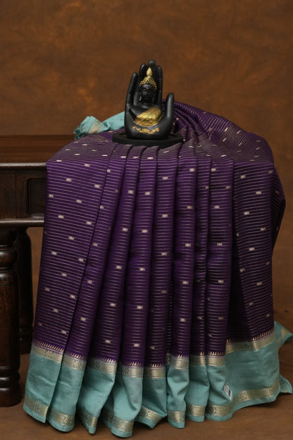 SEMI MYSORE CRAPE SAREE-BLUE