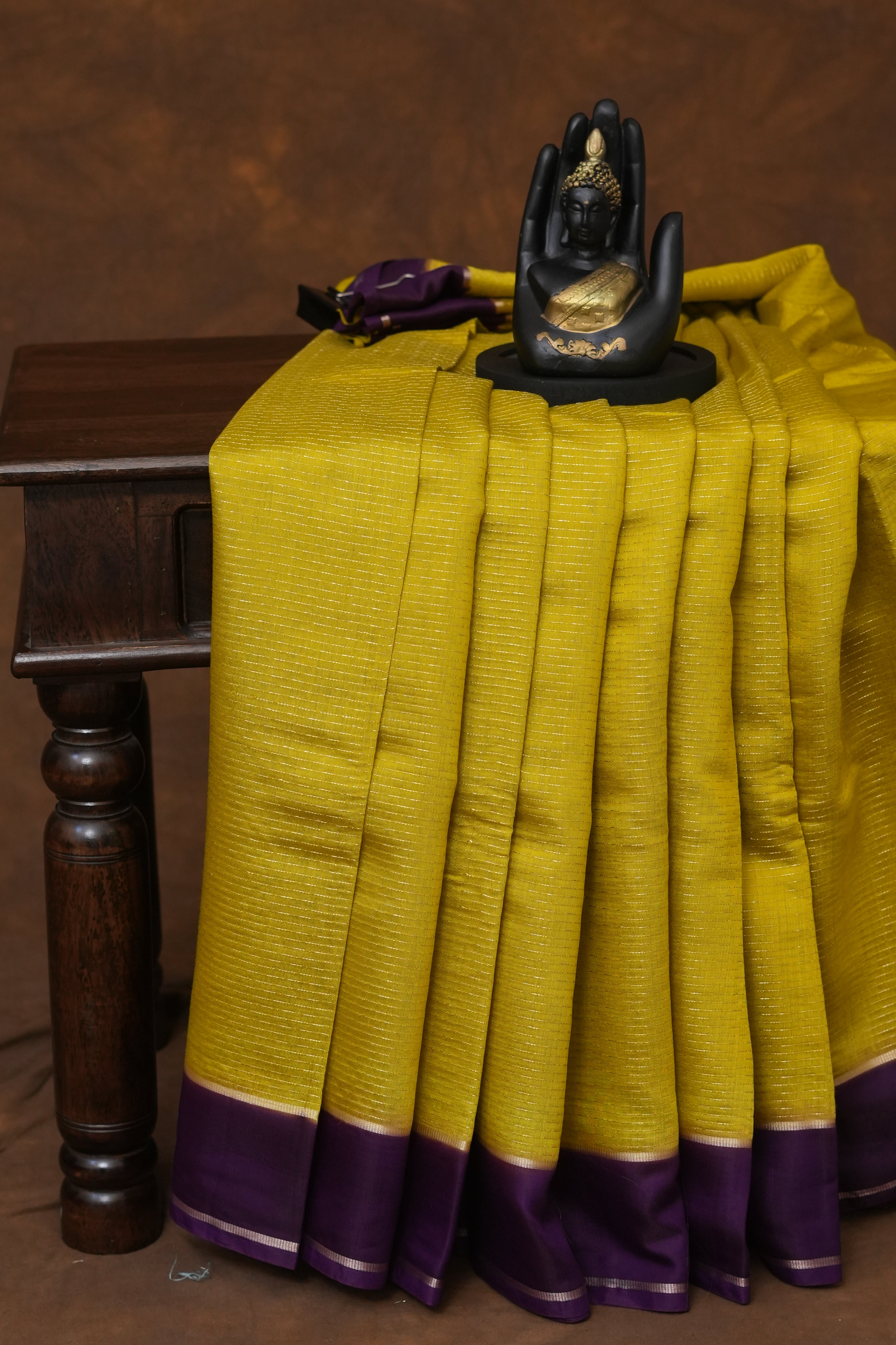 SEMI MYSORE CRAPE SAREE-LEMON YELLOW