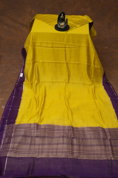SEMI MYSORE CRAPE SAREE-LEMON YELLOW