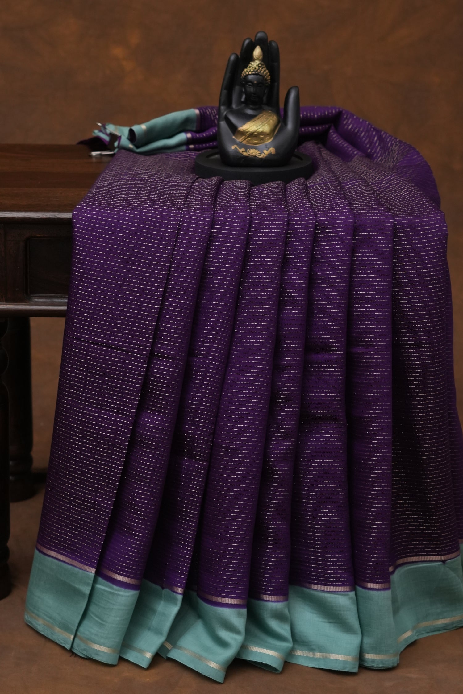 SEMI MYSORE CRAPE SAREE-BRINJAL