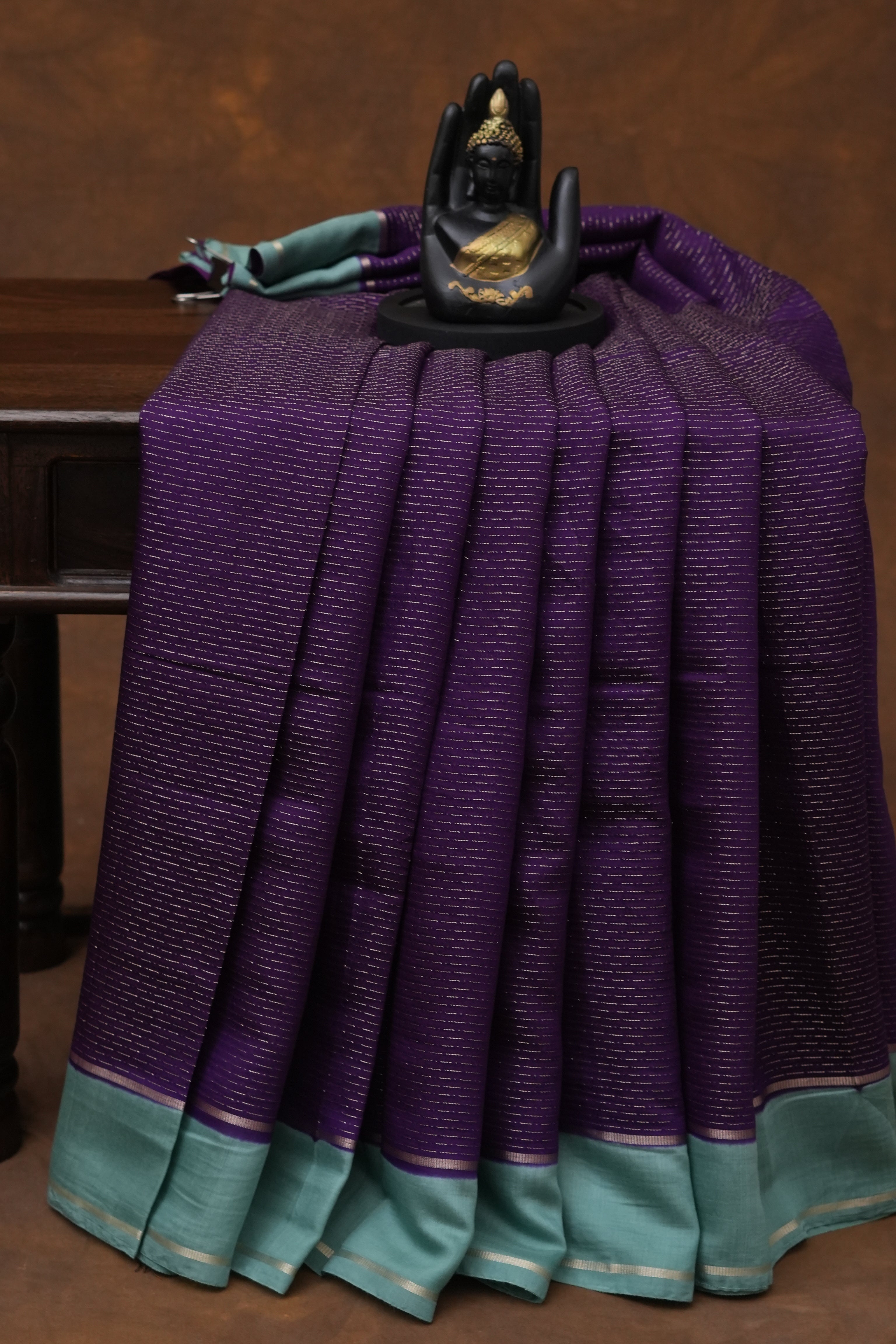 SEMI MYSORE CRAPE SAREE-BRINJAL