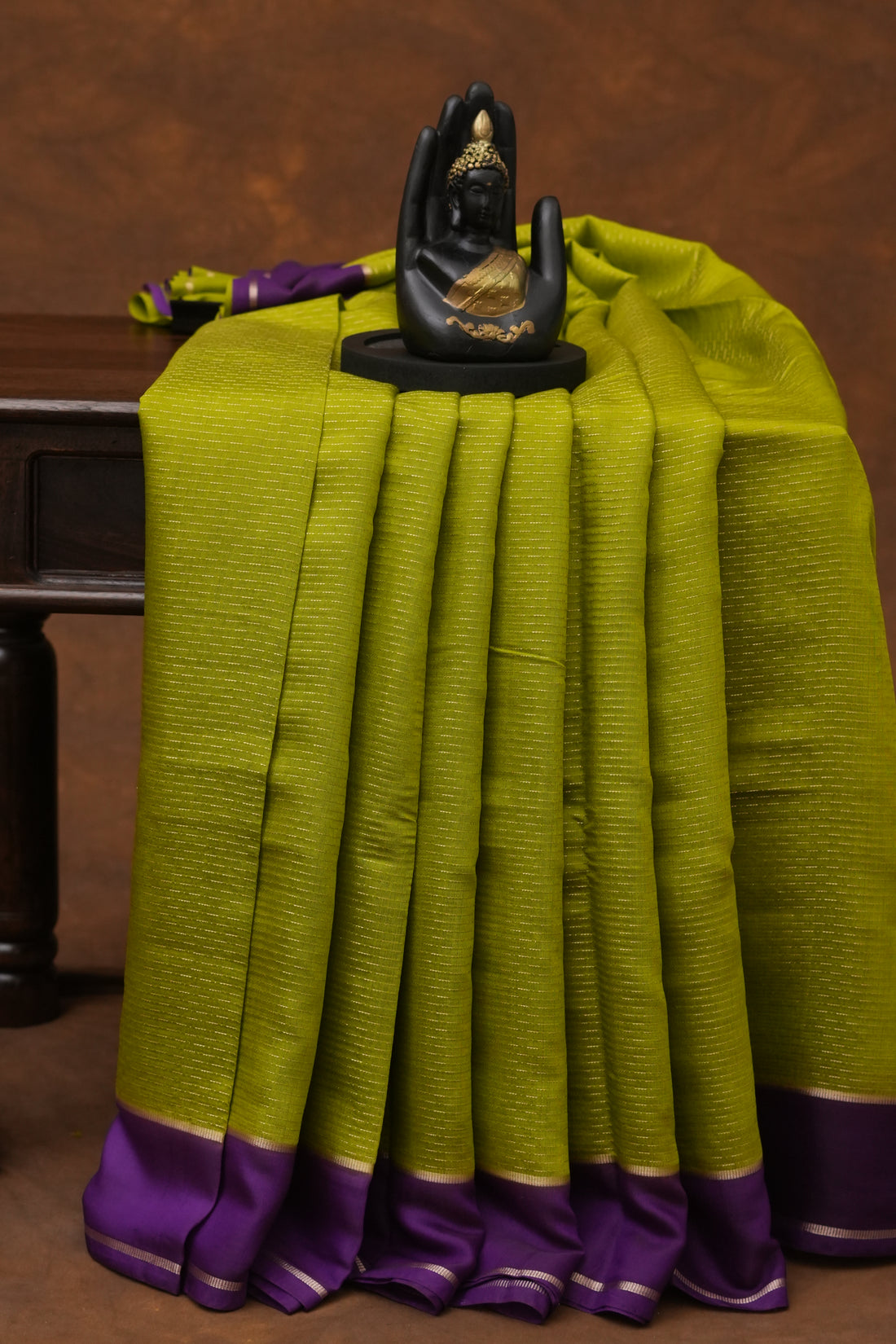 SEMI MYSORE CRAPE SAREE-LEMON GREEN