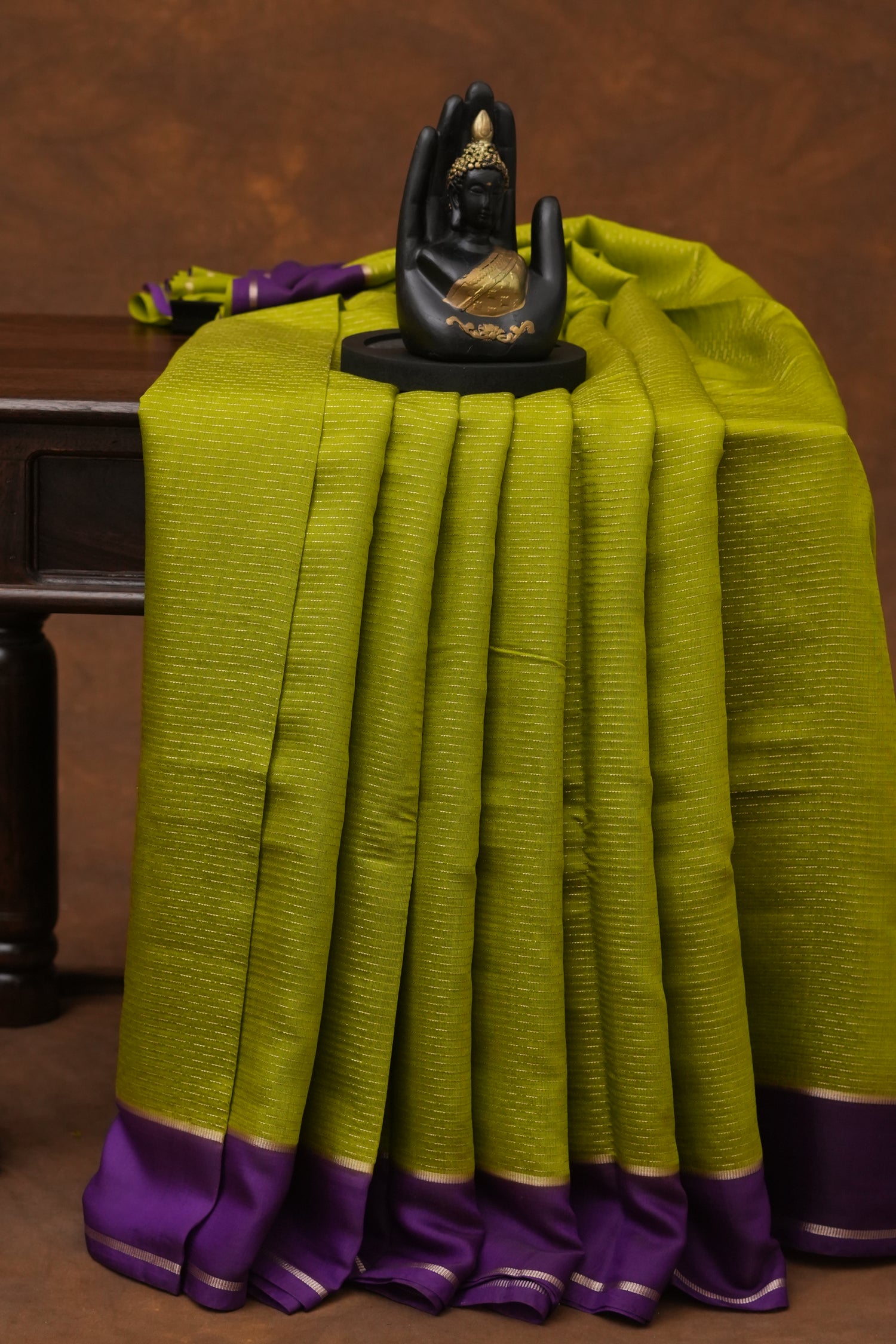 SEMI MYSORE CRAPE SAREE-LEMON GREEN