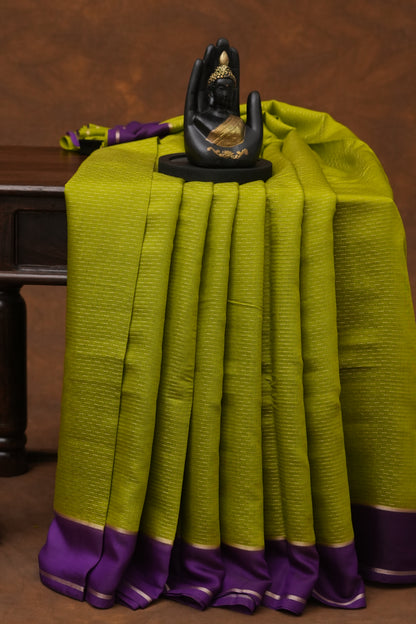 SEMI MYSORE CRAPE SAREE-LEMON GREEN