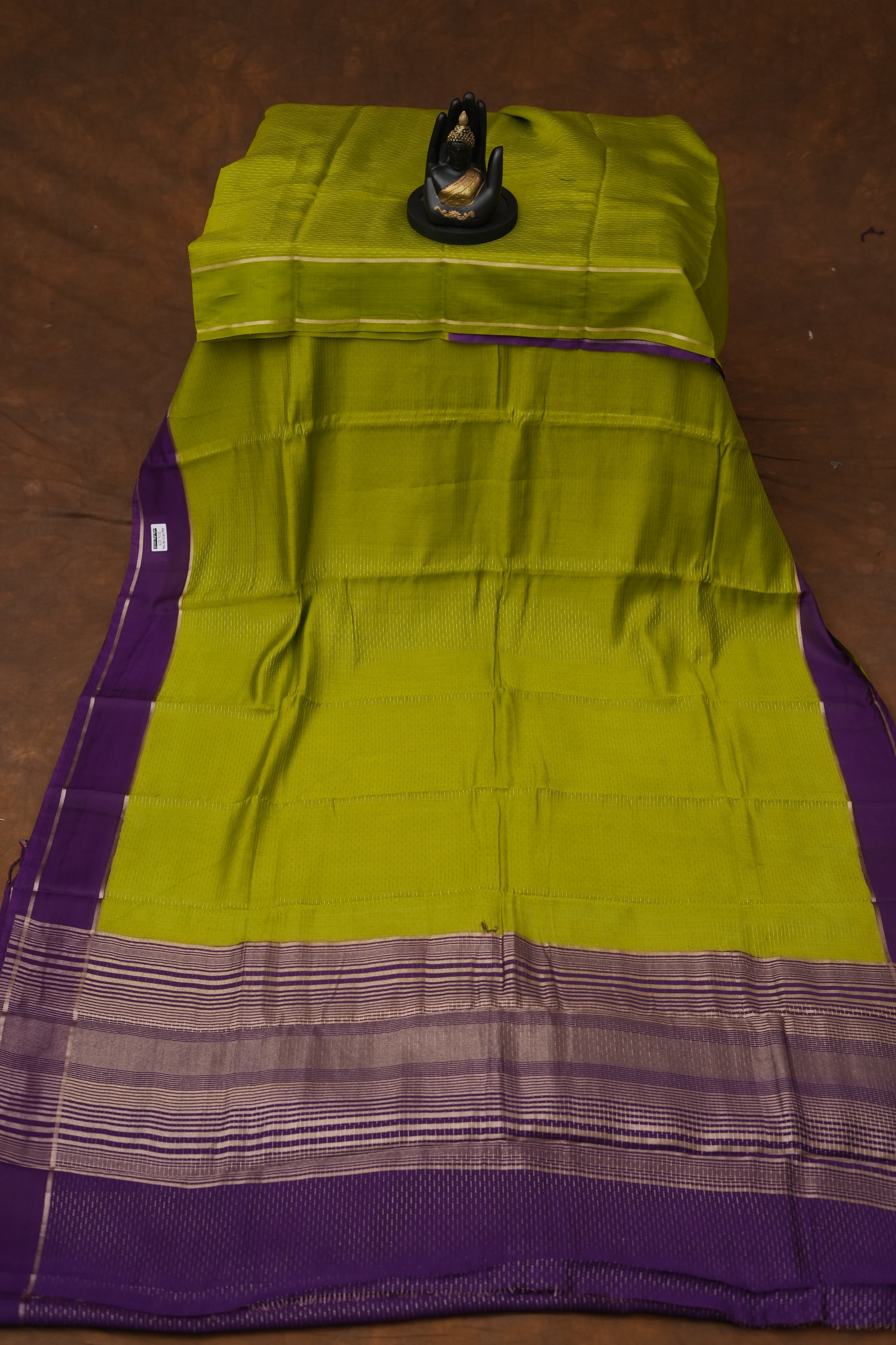 SEMI MYSORE CRAPE SAREE-LEMON GREEN