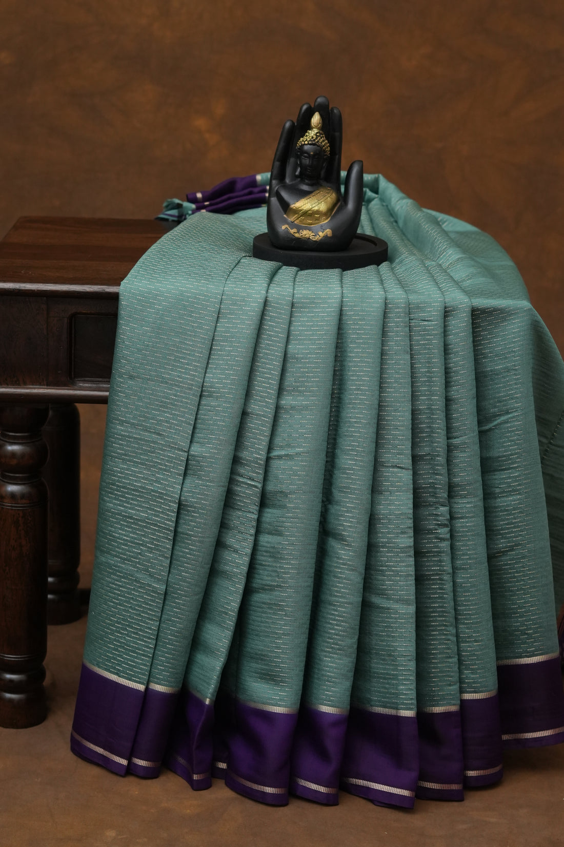 SEMI MYSORE CRAPE SAREE-SEA BLUE