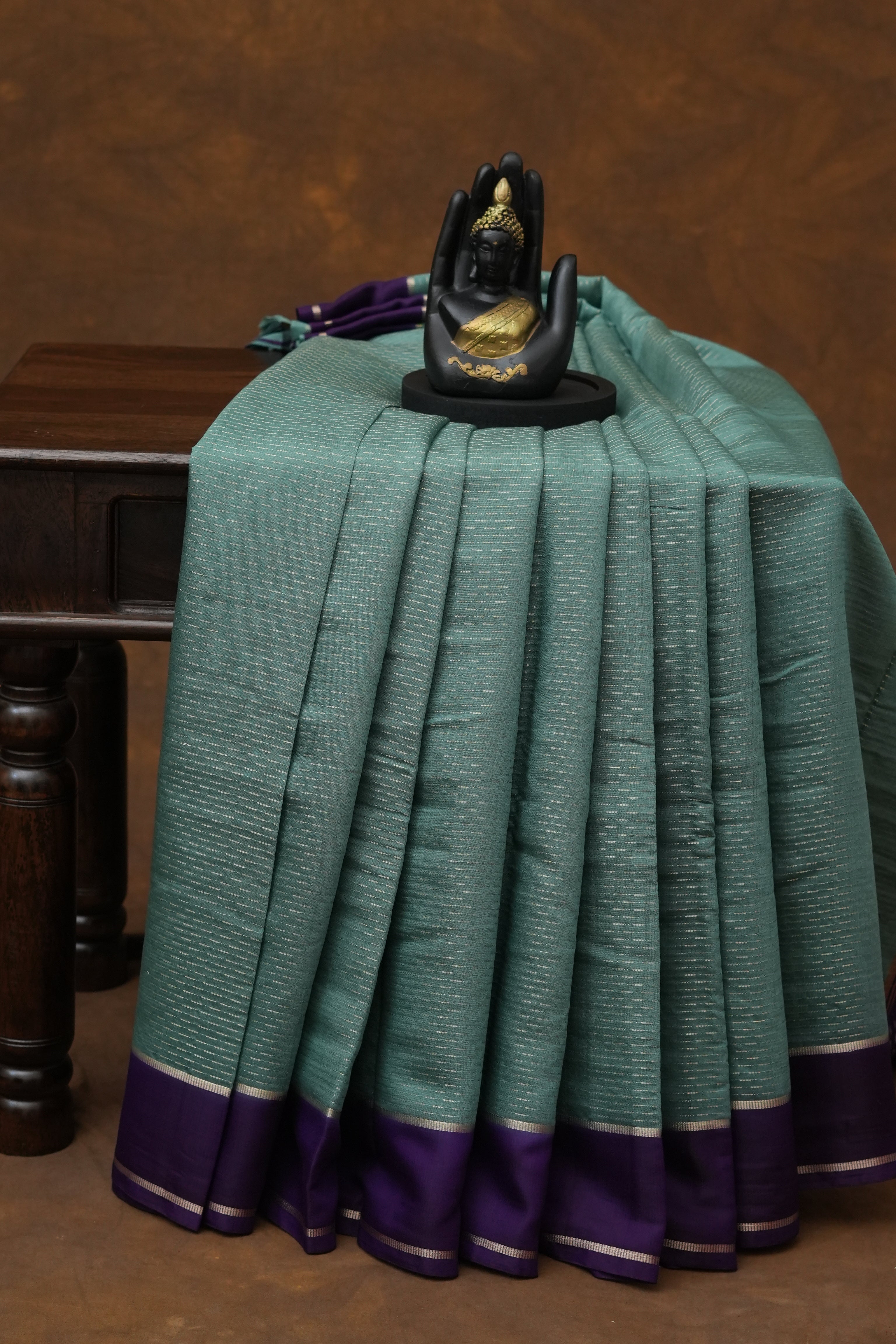 SEMI MYSORE CRAPE SAREE-SEA BLUE