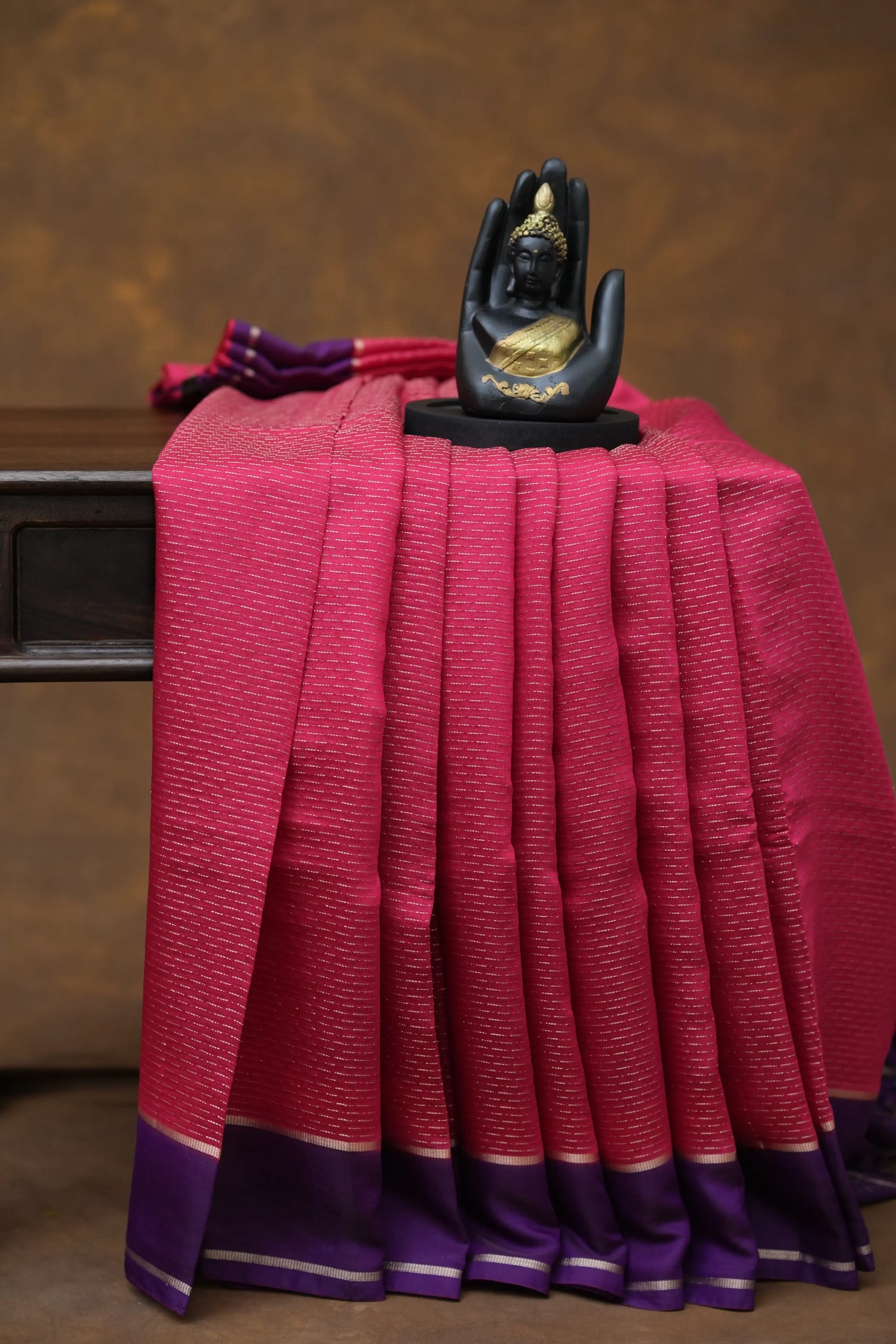 SEMI MYSORE CRAPE SAREE-BRIGHT PINK