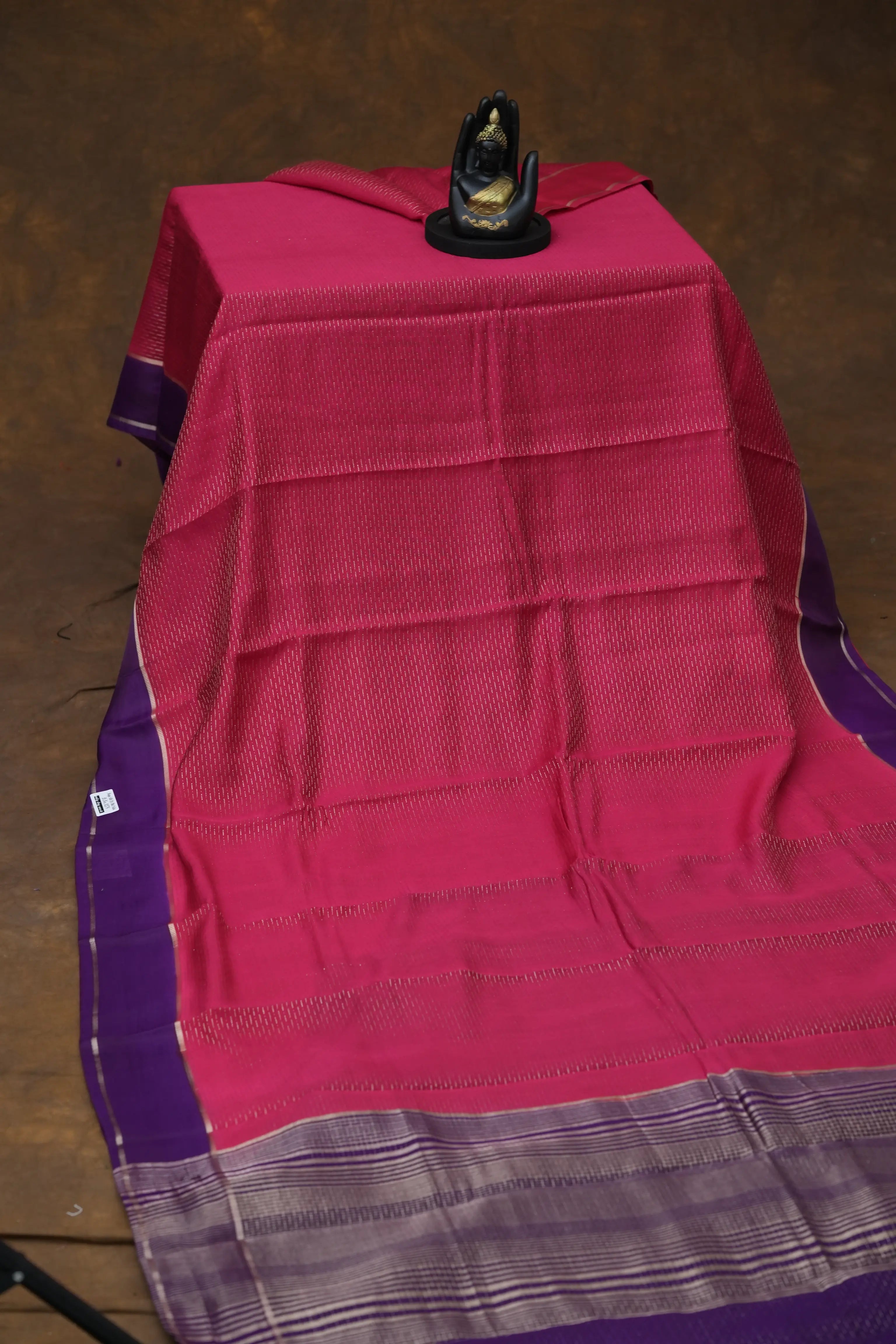 SEMI MYSORE CRAPE SAREE-BRIGHT PINK