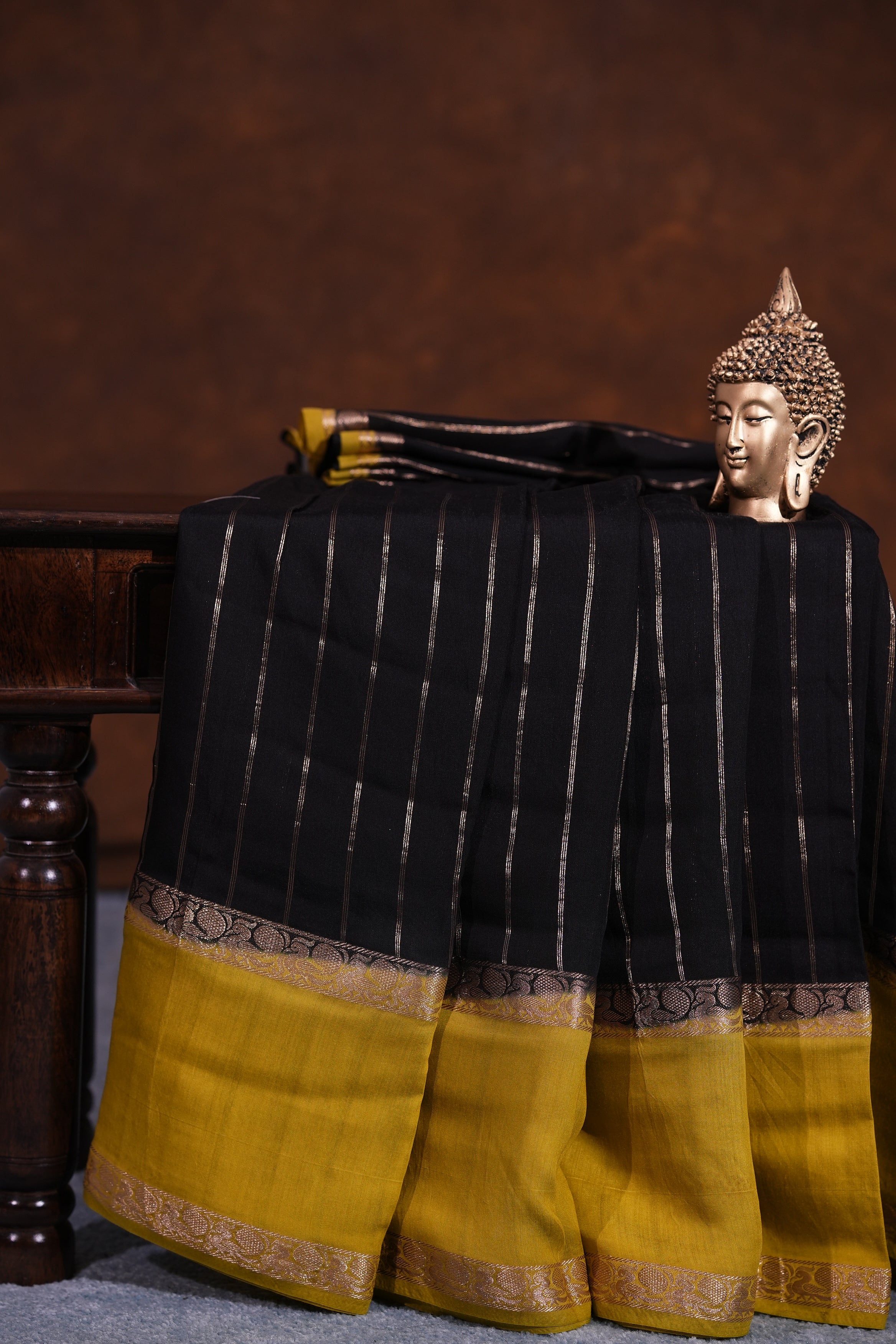 SEMI MYSORE CRAPE SAREE-BLACK