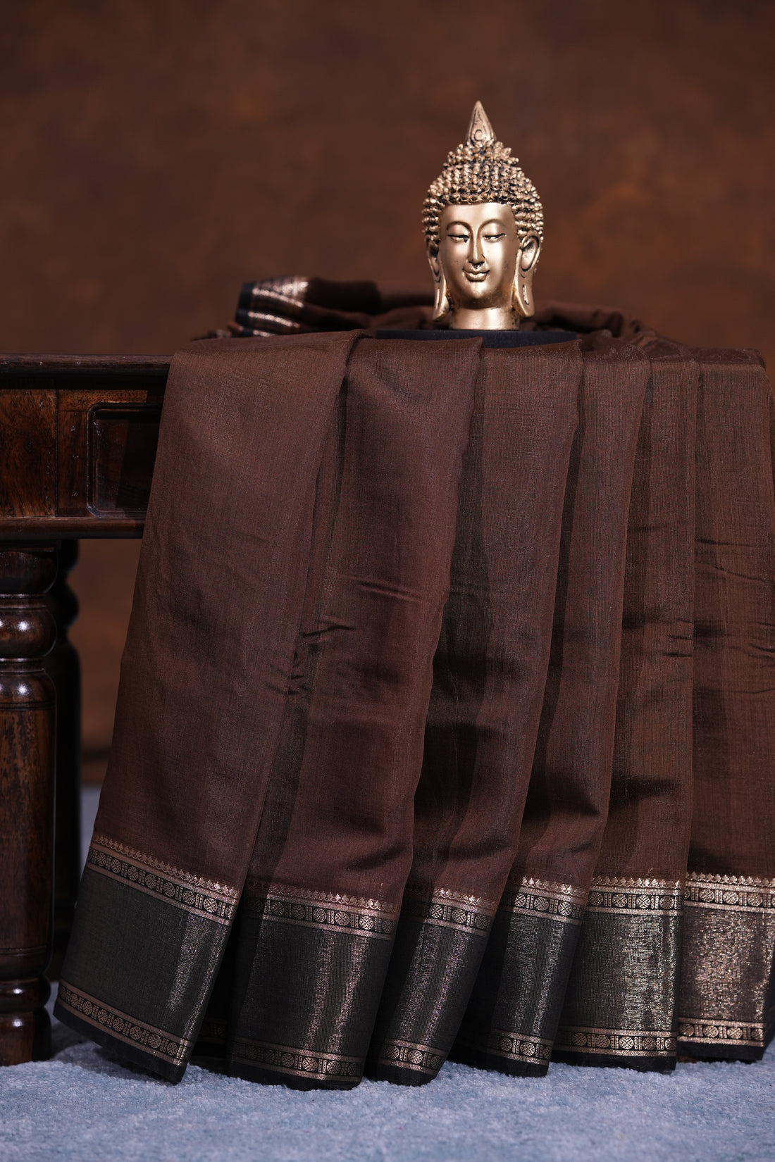 SEMI MYSORE CRAPE SAREE-BROWN