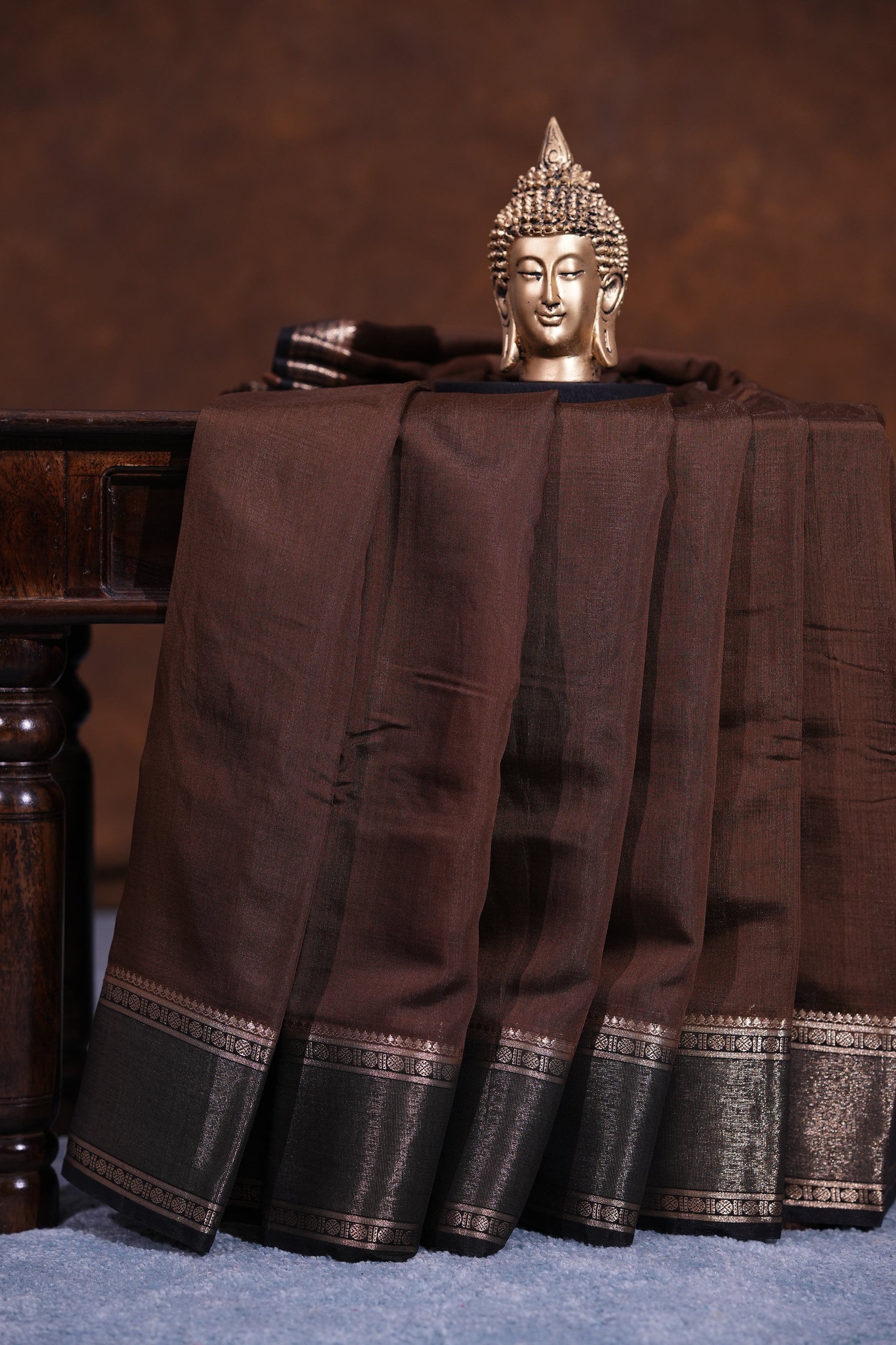 SEMI MYSORE CRAPE SAREE-BROWN