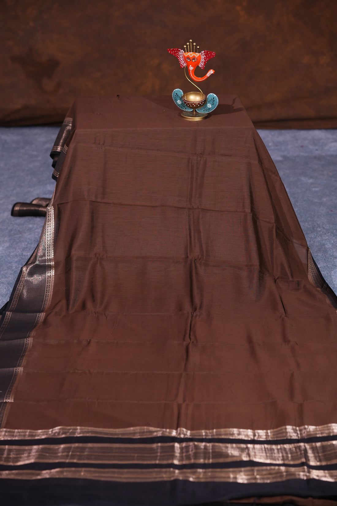 SEMI MYSORE CRAPE SAREE-BROWN