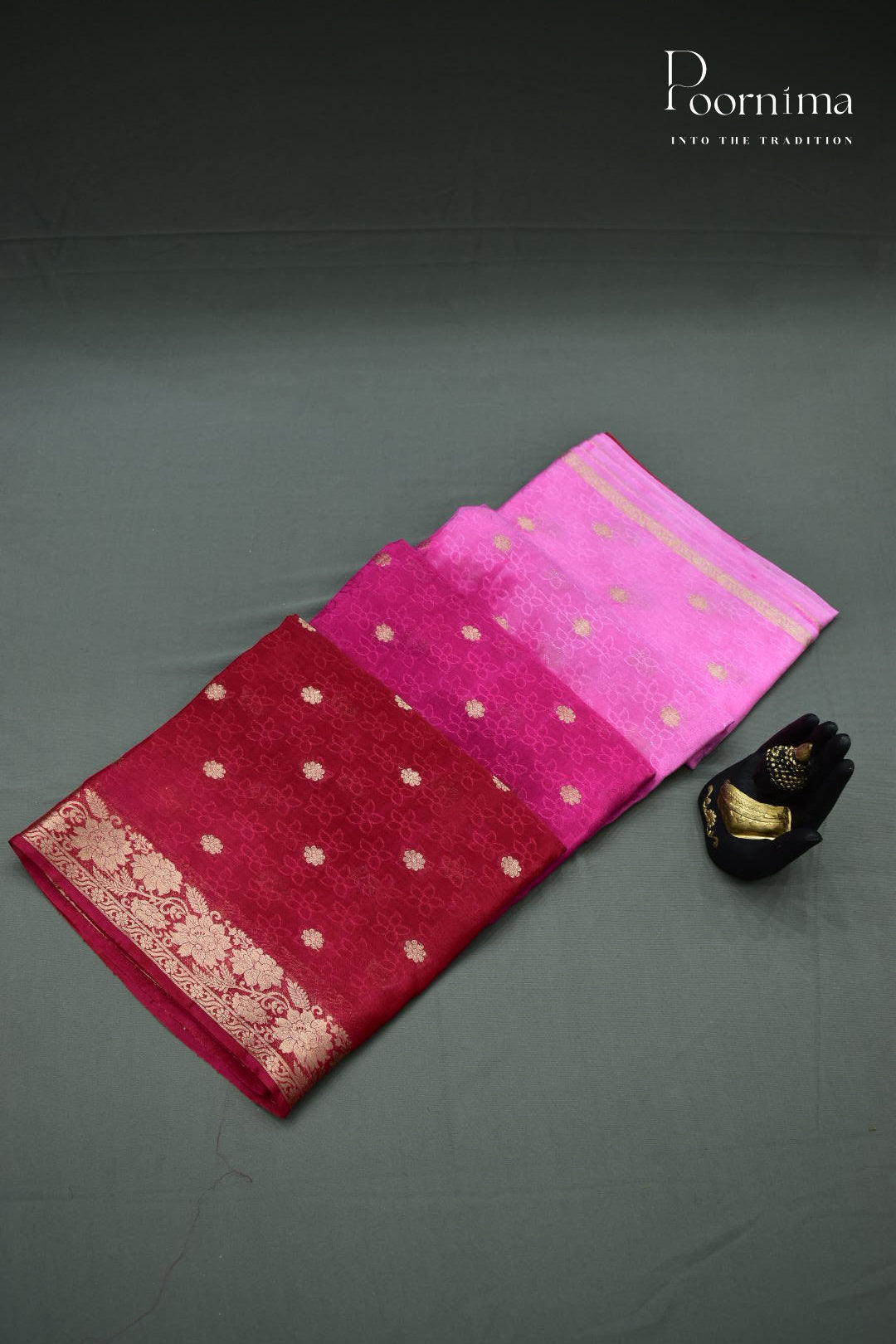 PINK SHADED - CRAPE SILK SHADED SAREES WITH ALLOVER ZARI BUTIS