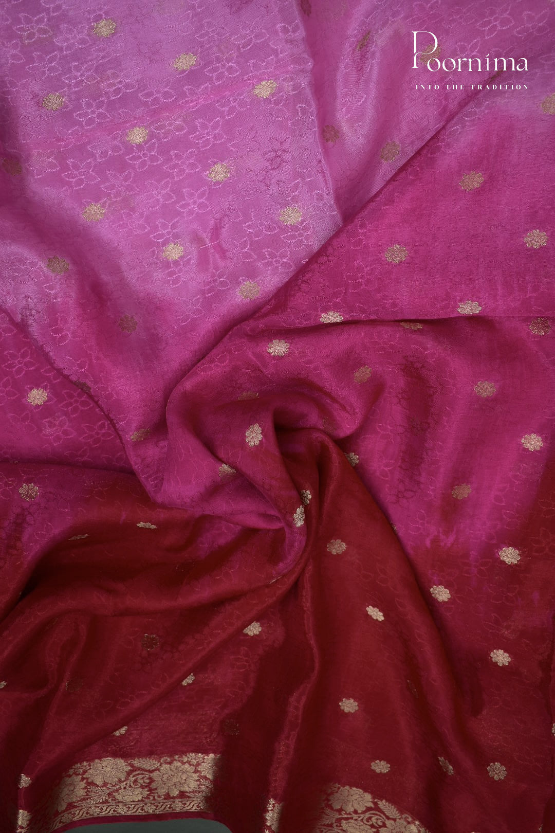 PINK SHADED - CRAPE SILK SHADED SAREES WITH ALLOVER ZARI BUTIS