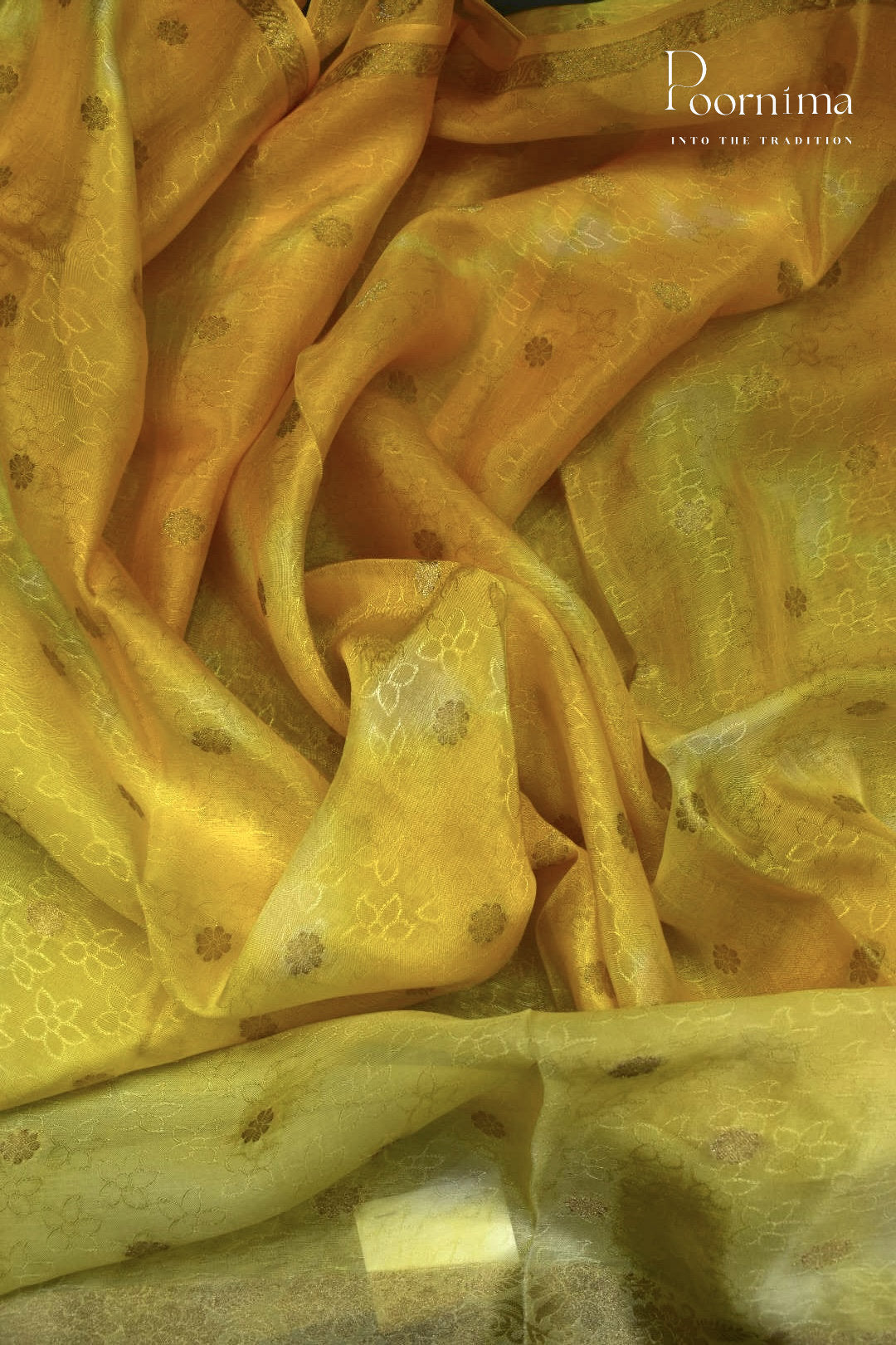 YELLOW - CRAPE SILK SHADED SAREES WITH ALLOVER ZARI BUTIS