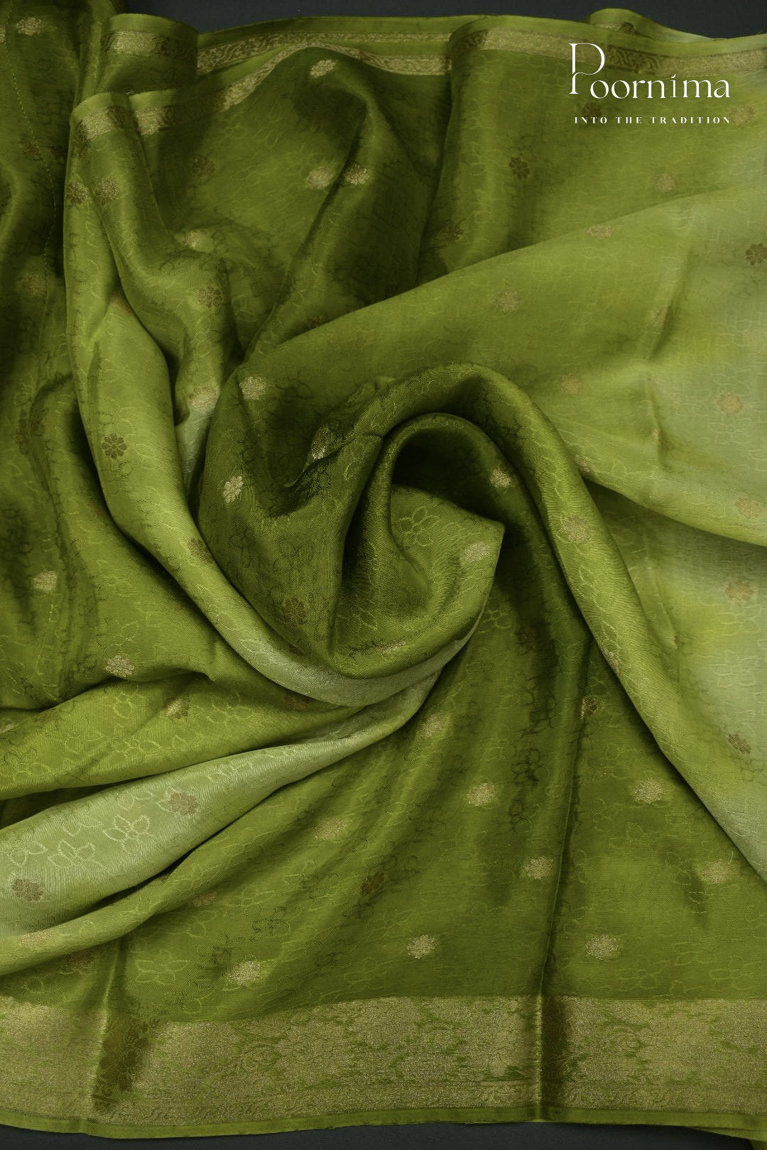 GREEN - CRAPE SILK SHADED SAREES WITH ALLOVER ZARI BUTIS