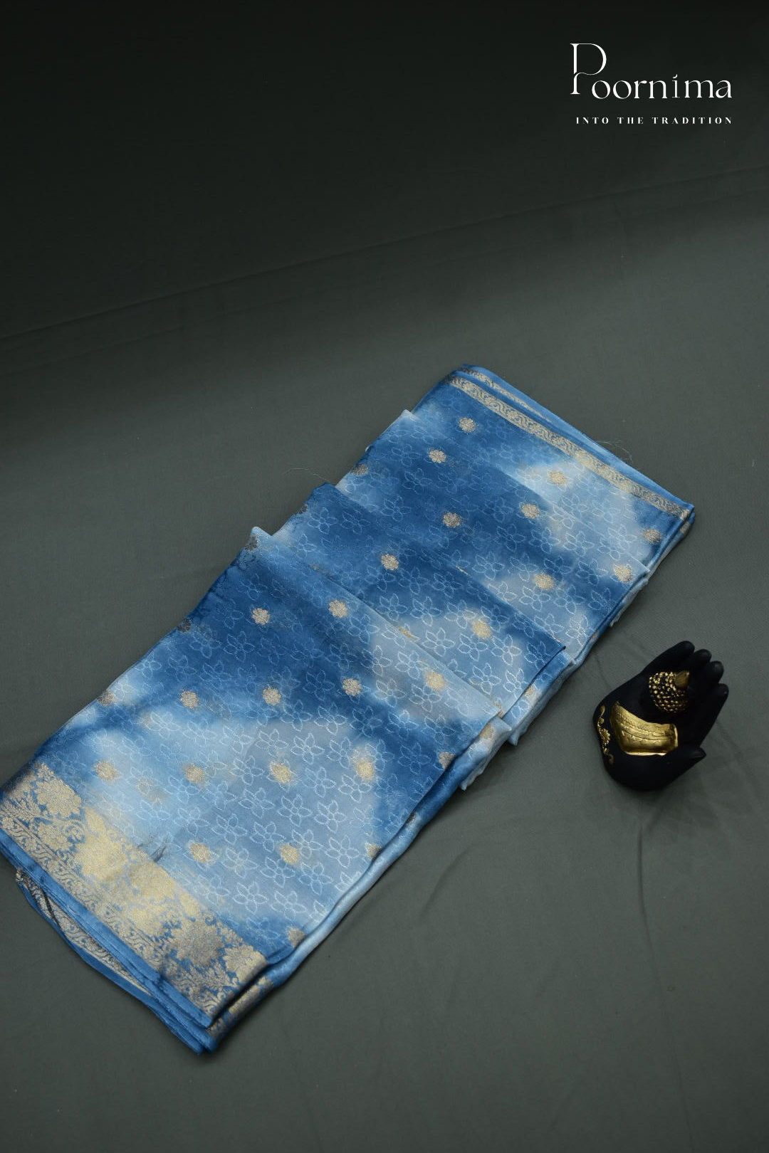 BLUE - CRAPE SILK SHADED SAREES WITH ALLOVER ZARI BUTIS