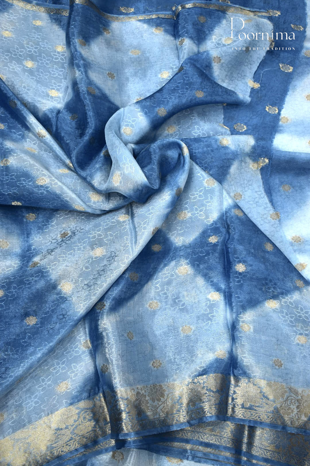 BLUE - CRAPE SILK SHADED SAREES WITH ALLOVER ZARI BUTIS