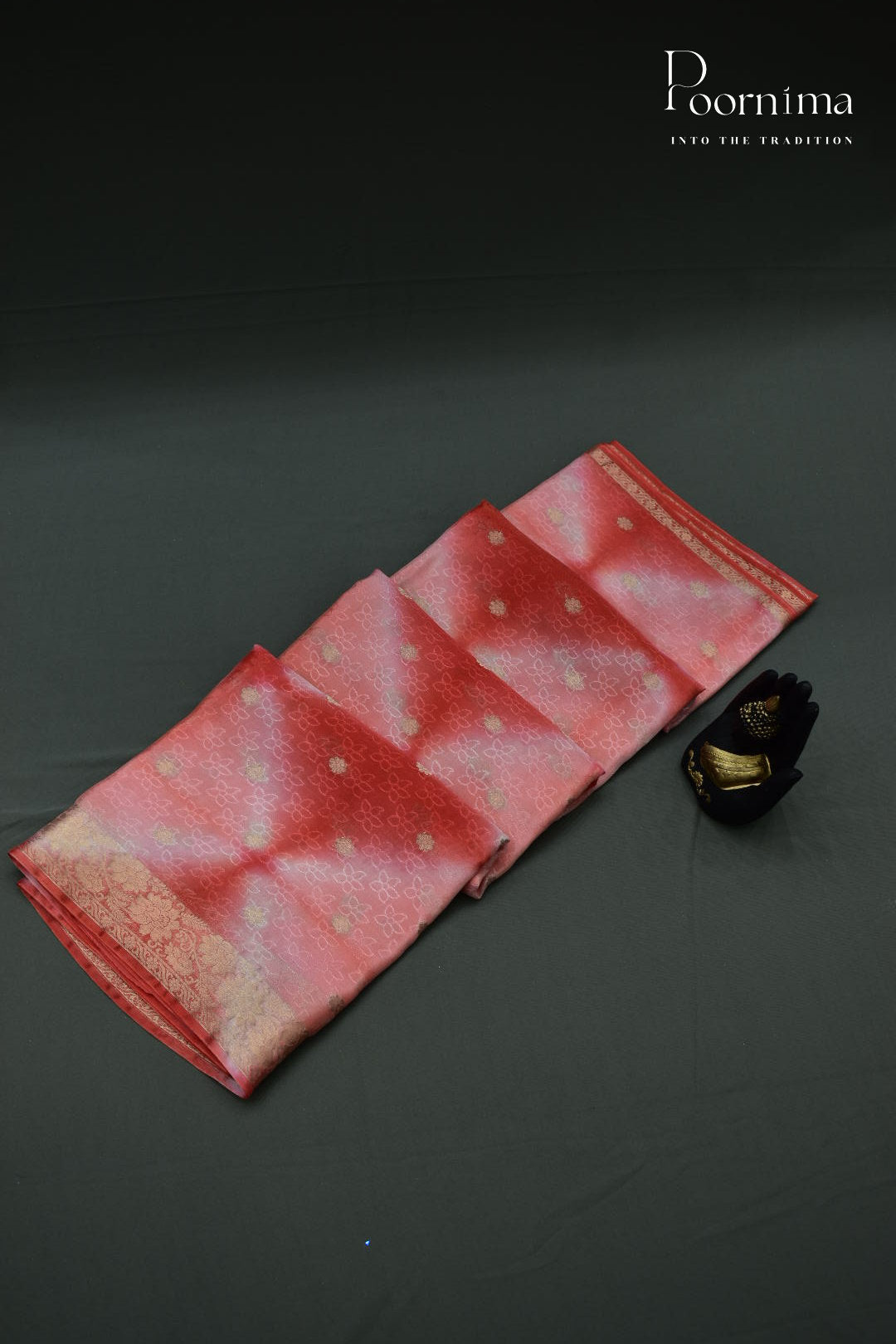 PEACH - CRAPE SILK SHADED SAREES WITH ALLOVER ZARI BUTIS