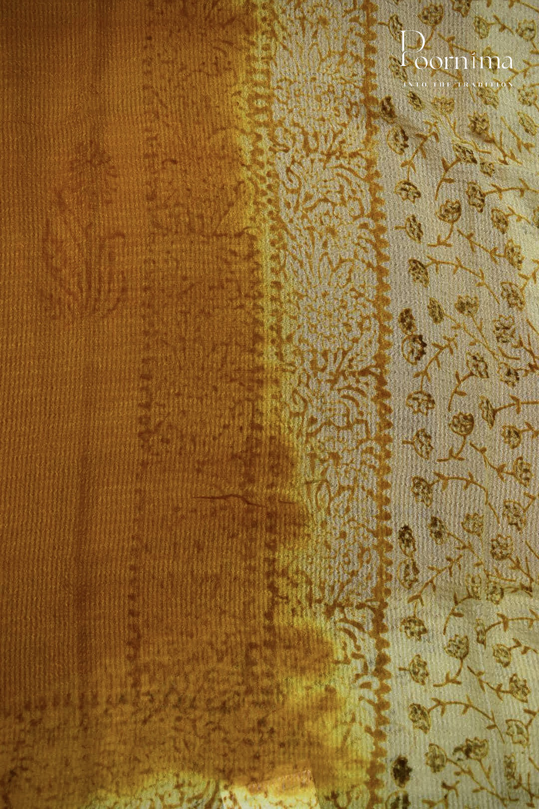 YELLOW &amp; CREAM - CHECKS GEORGETTE BLOCK PRINTED SAREES