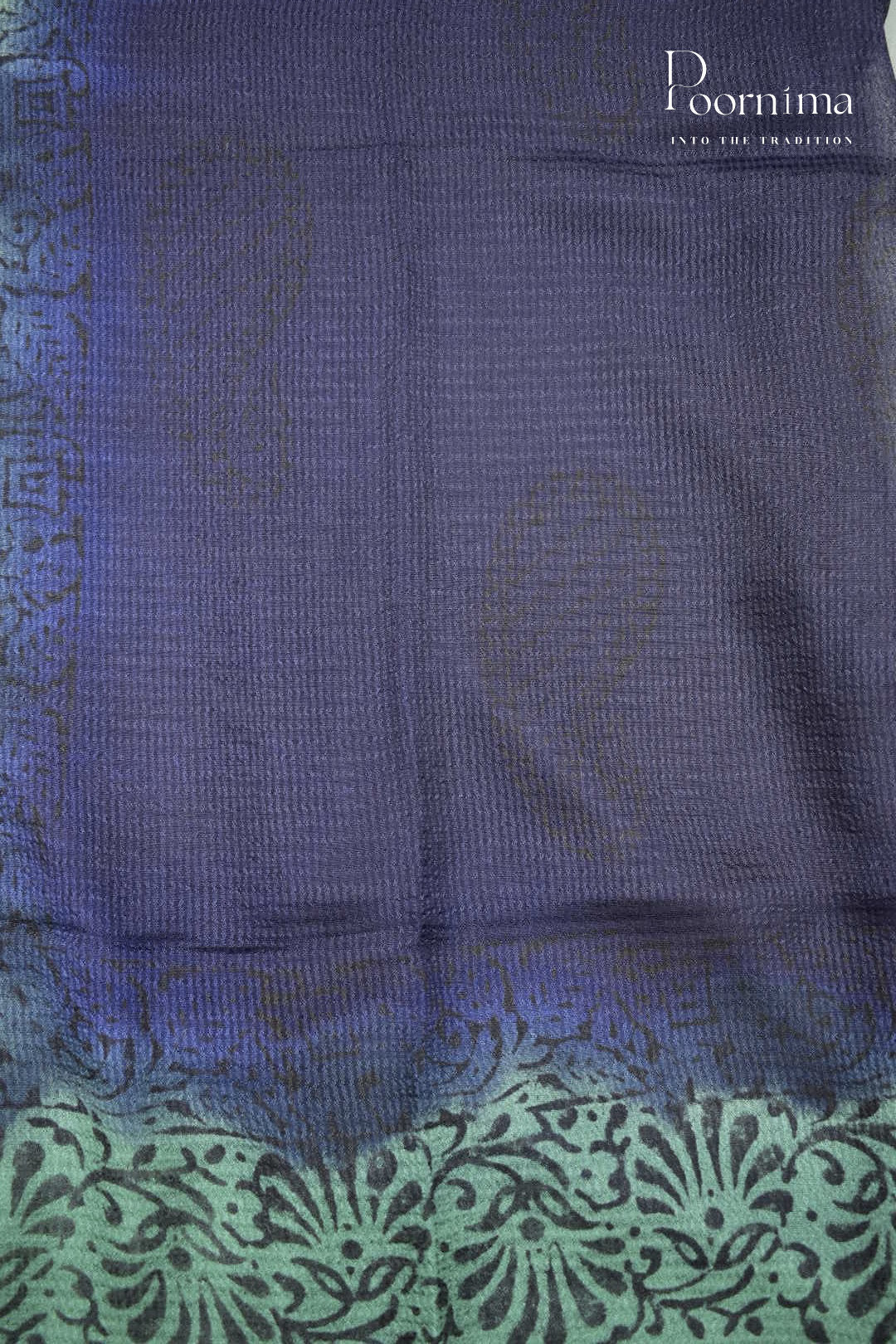 BLUE &amp; GREEN - CHECKS GEORGETTE BLOCK PRINTED SAREES