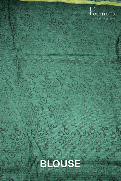 BLUE &amp; GREEN - CHECKS GEORGETTE BLOCK PRINTED SAREES