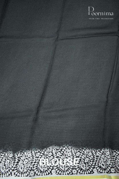 BLACK &amp; WHITE - CHECKS GEORGETTE BLOCK PRINTED SAREES