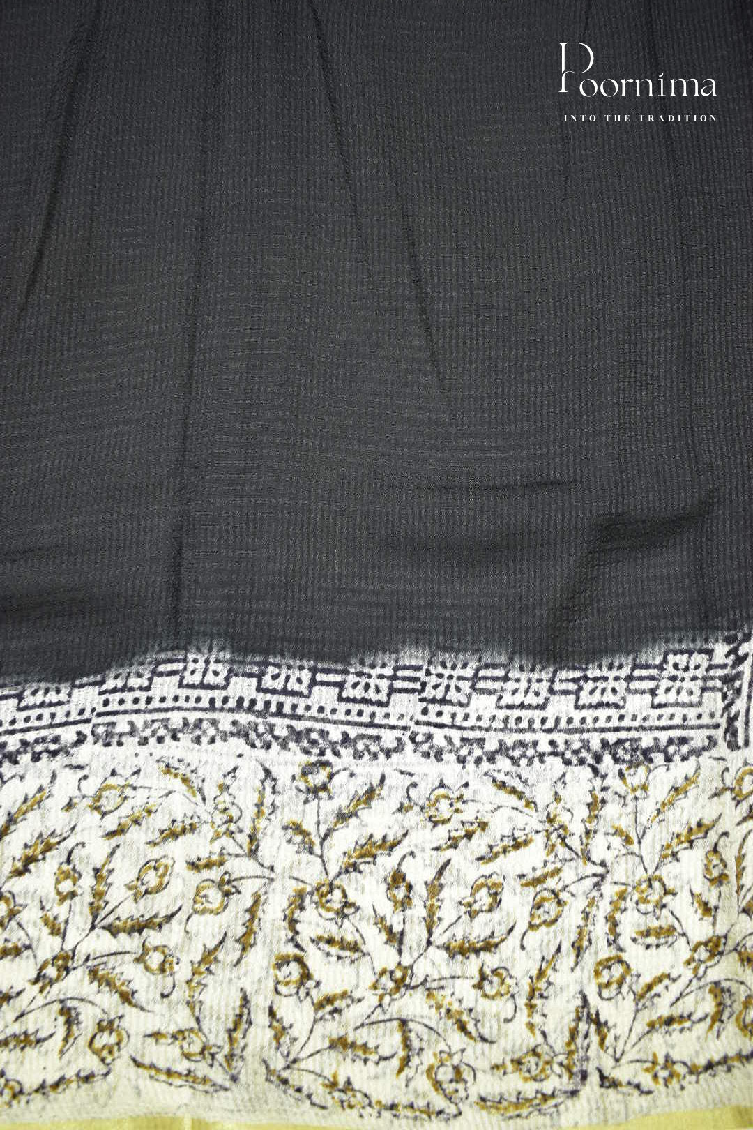 CREAM &amp; BLACK - CHECKS GEORGETTE BLOCK PRINTED SAREES