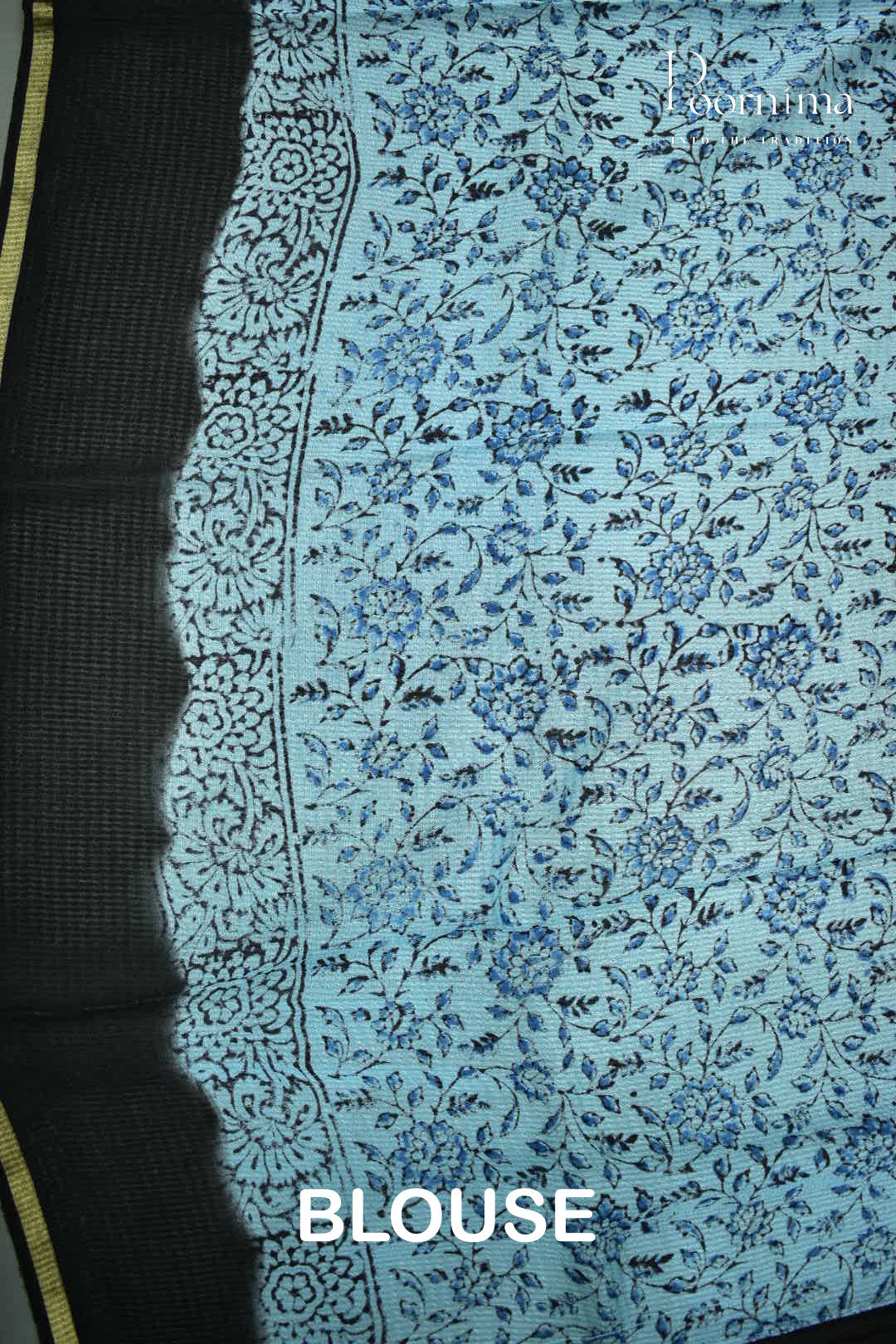 SKY BLUE &amp; BLACK - CHECKS GEORGETTE BLOCK PRINTED SAREES