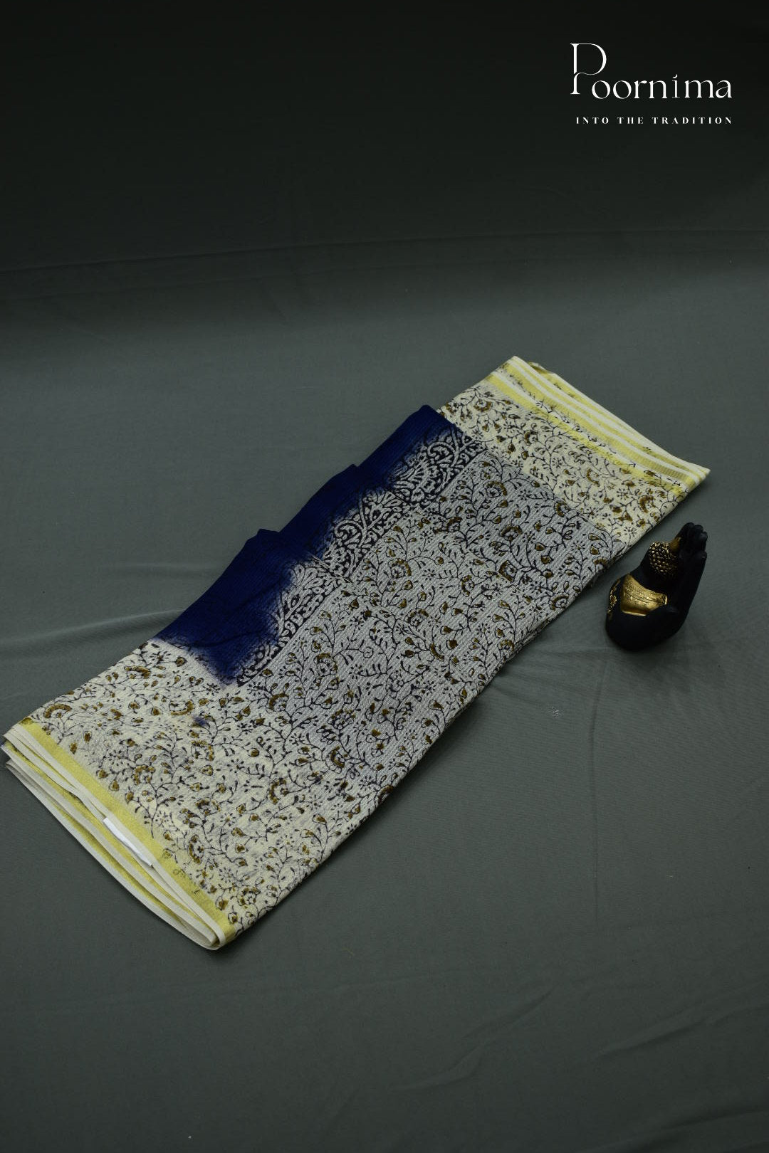 BLUE &amp; WHITE - CHECKS GEORGETTE BLOCK PRINTED SAREES