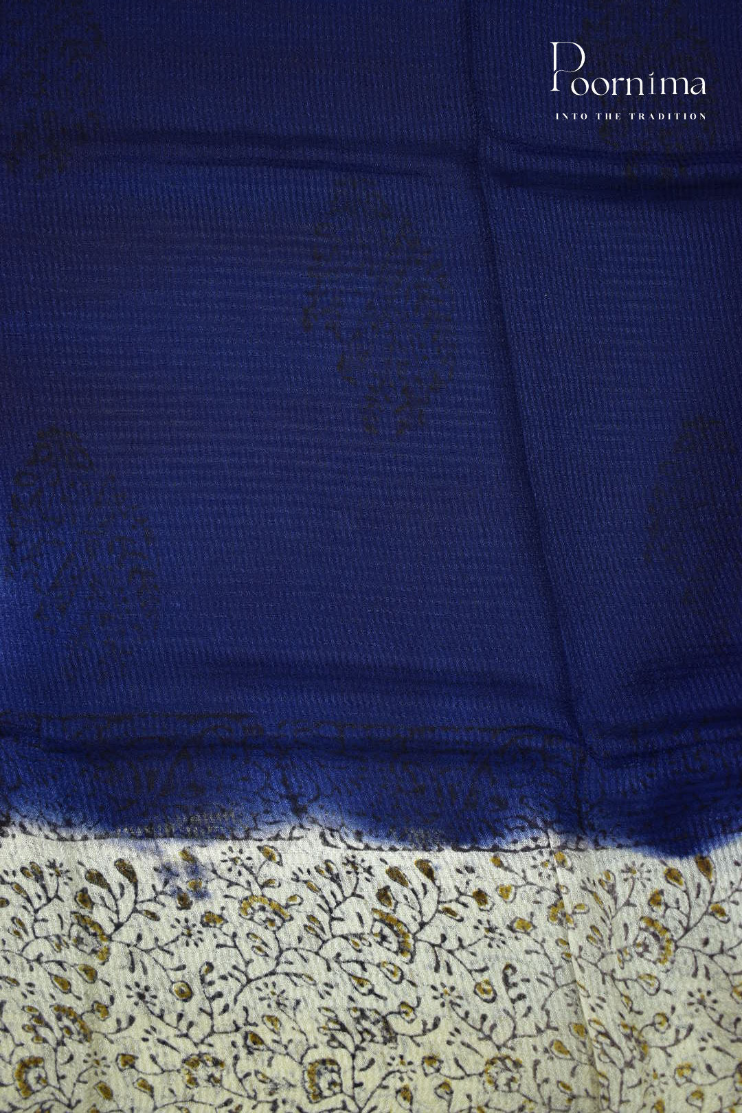 BLUE &amp; WHITE - CHECKS GEORGETTE BLOCK PRINTED SAREES