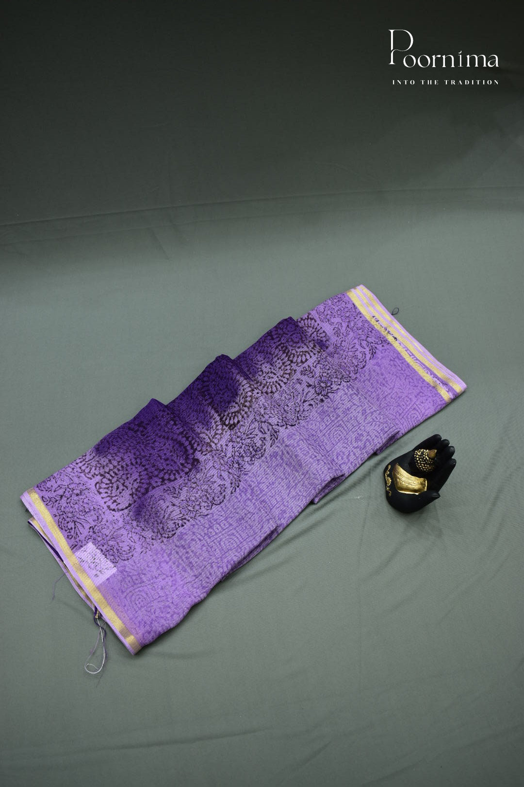 VIOLET SHADED - CHECKS GEORGETTE BLOCK PRINTED SAREES