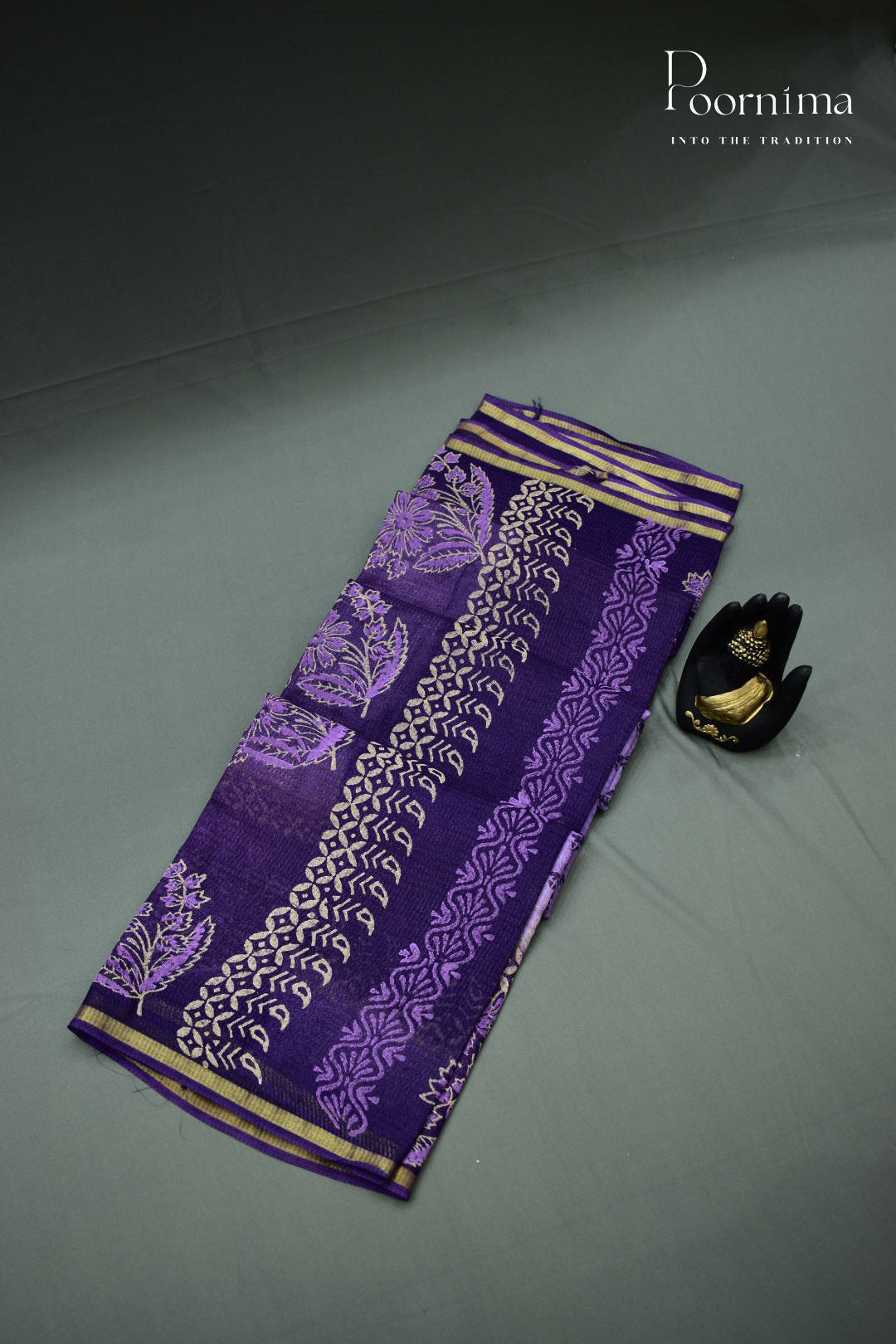 VIOLET SHADED - CHECKS GEORGETTE BLOCK PRINTED SAREES