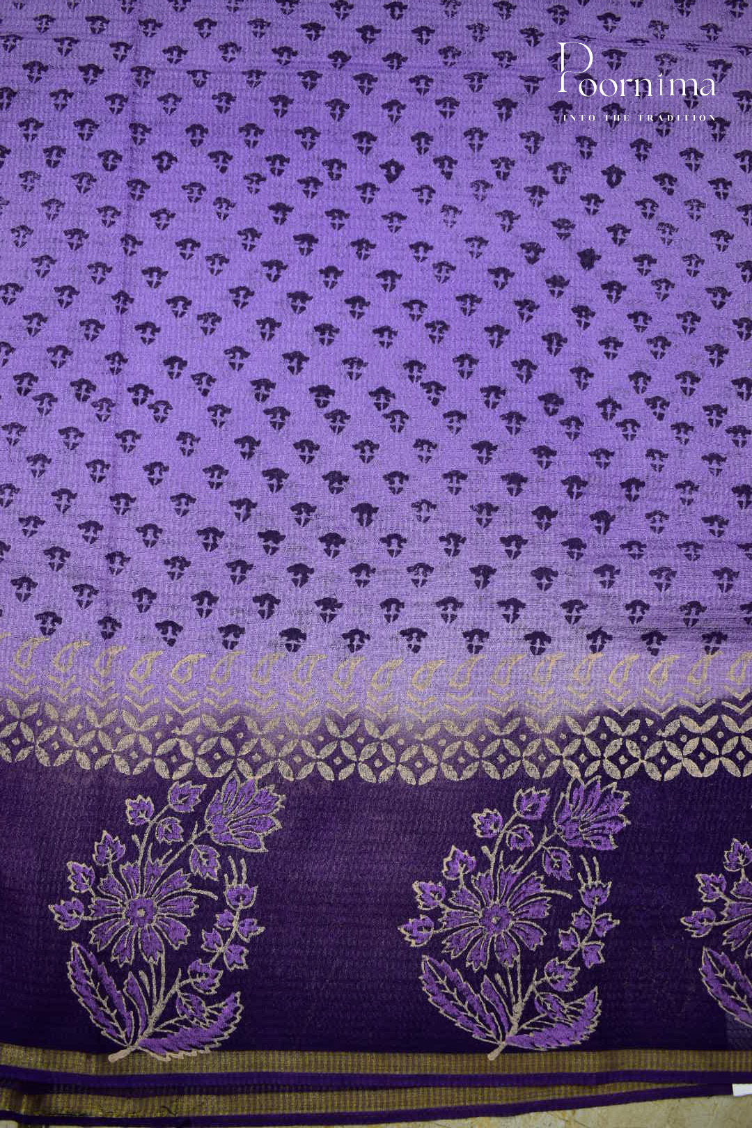 VIOLET SHADED - CHECKS GEORGETTE BLOCK PRINTED SAREES