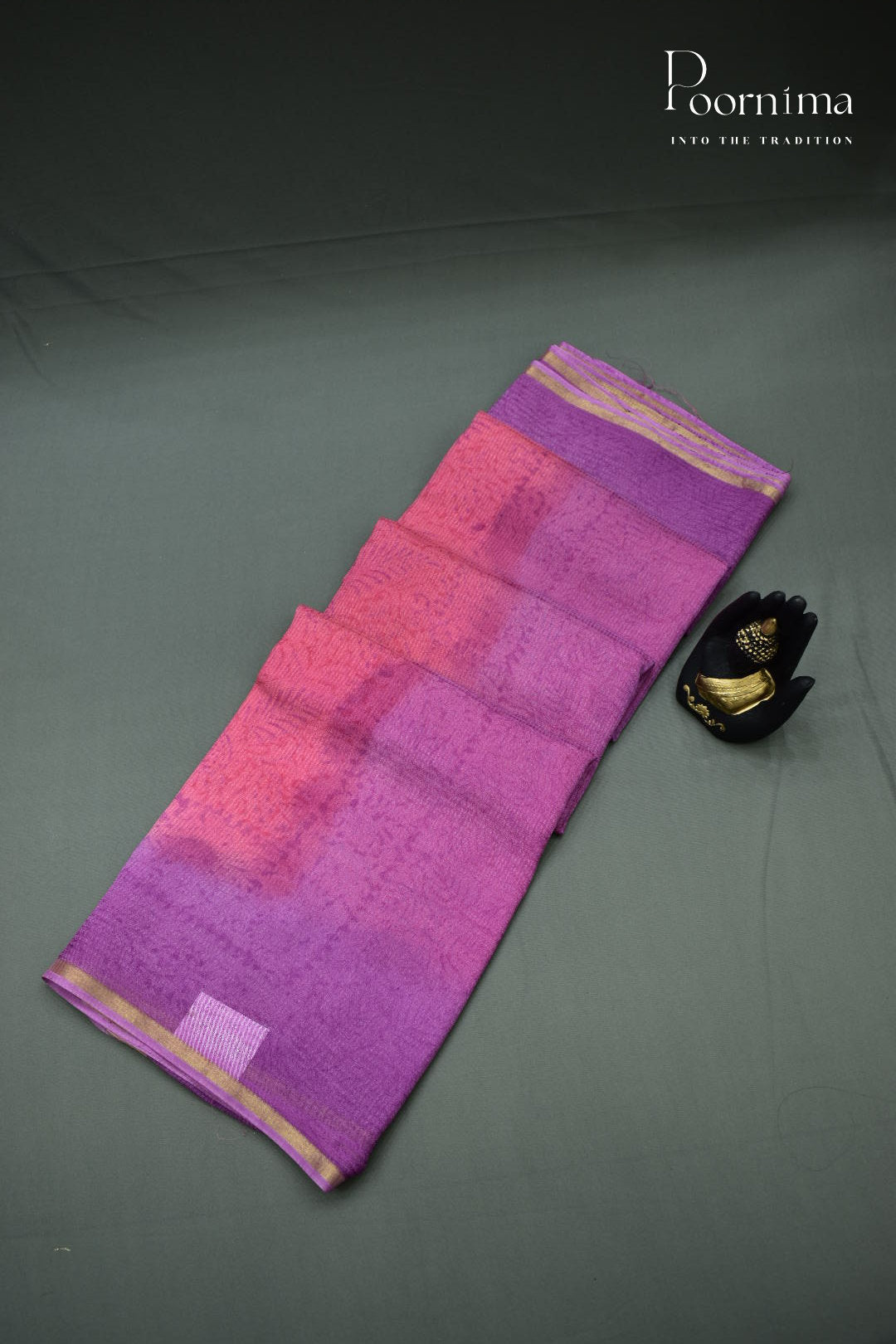 PEACH &amp; LAVENDER - CHECKS GEORGETTE BLOCK PRINTED SAREES