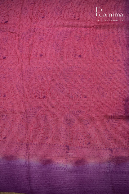 PEACH &amp; LAVENDER - CHECKS GEORGETTE BLOCK PRINTED SAREES