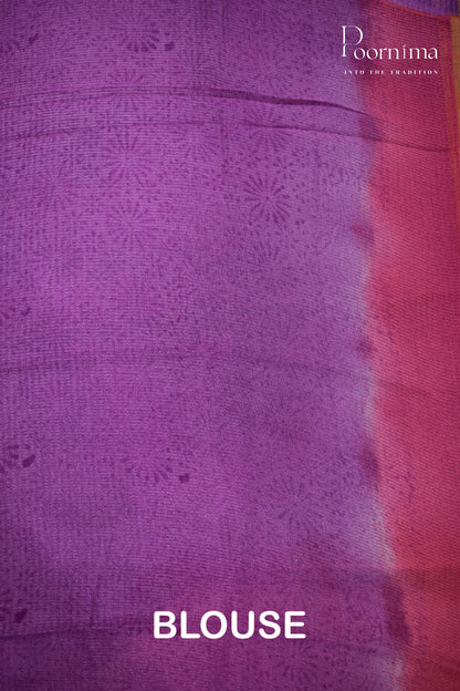 PEACH &amp; LAVENDER - CHECKS GEORGETTE BLOCK PRINTED SAREES