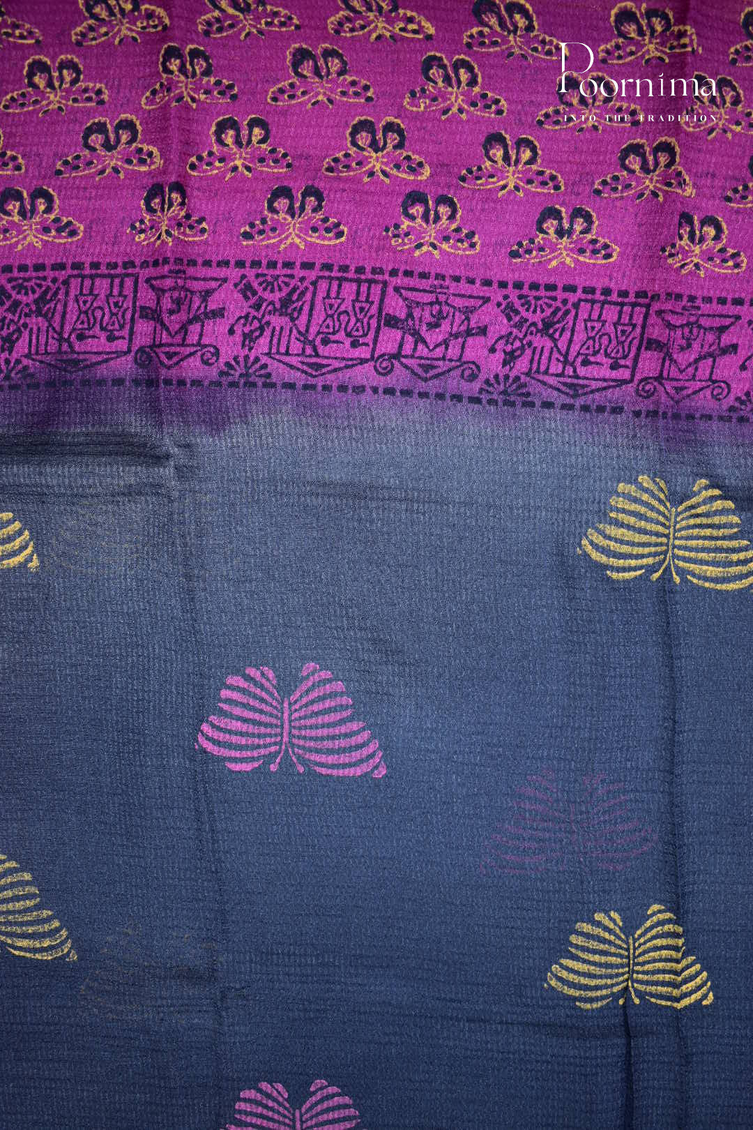 PURPLE & GREY - CHECKS GEORGETTE BLOCK PRINTED SAREES