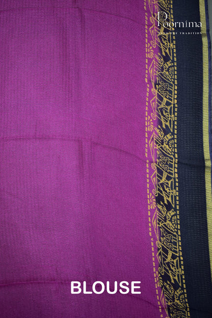 PURPLE &amp; GREY - CHECKS GEORGETTE BLOCK PRINTED SAREES