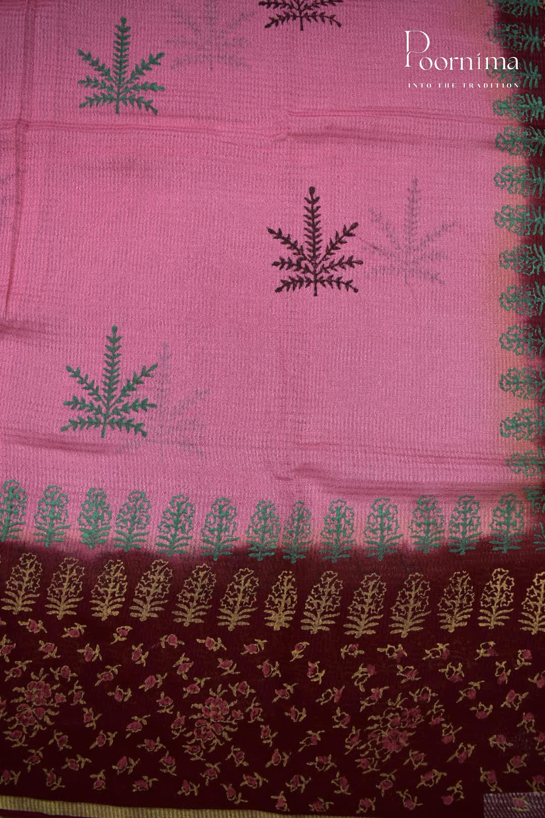 PINK &amp; MAROON - CHECKS GEORGETTE BLOCK PRINTED SAREES